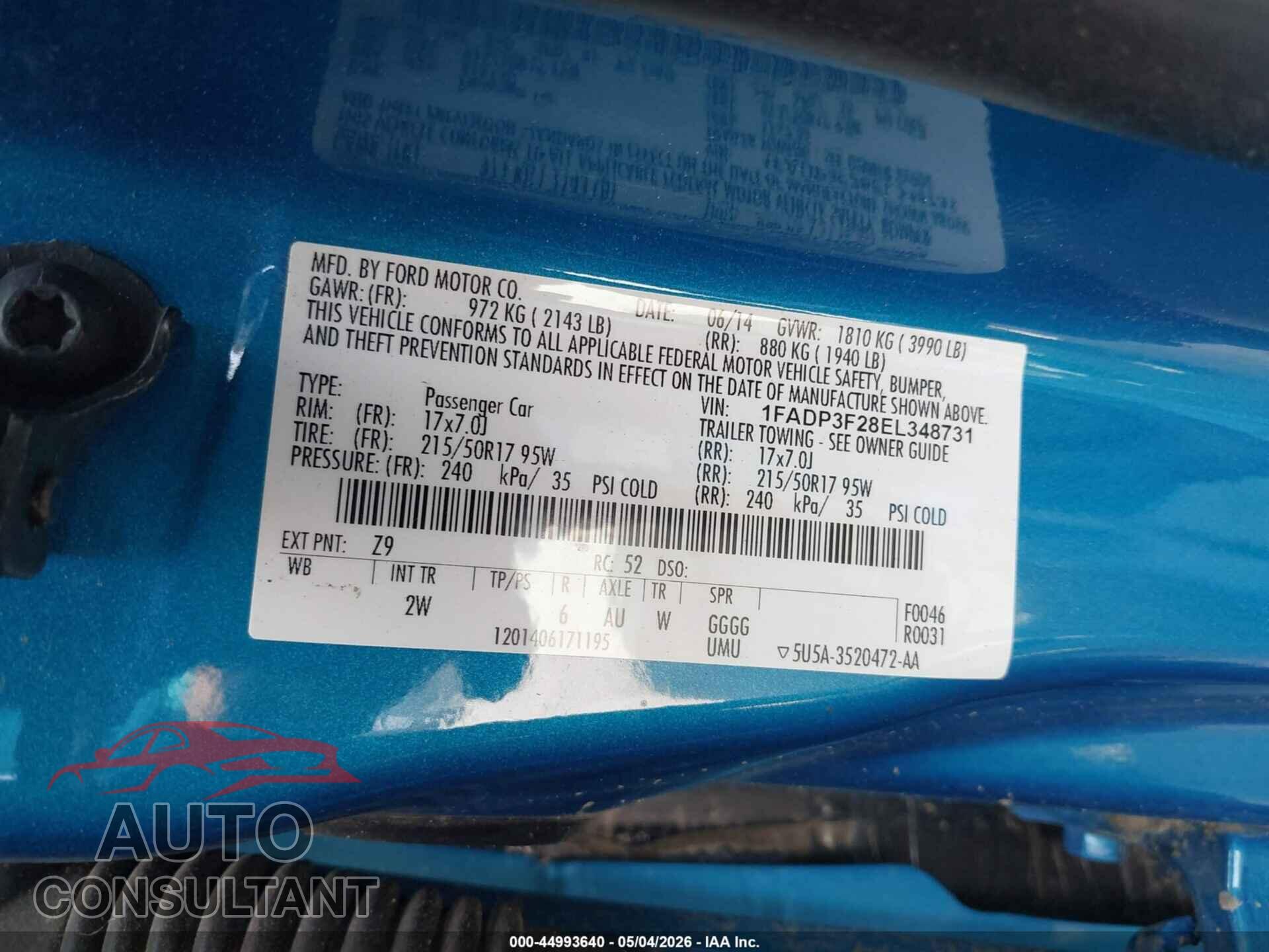 FORD FOCUS 2014 - 1FADP3F28EL348731
