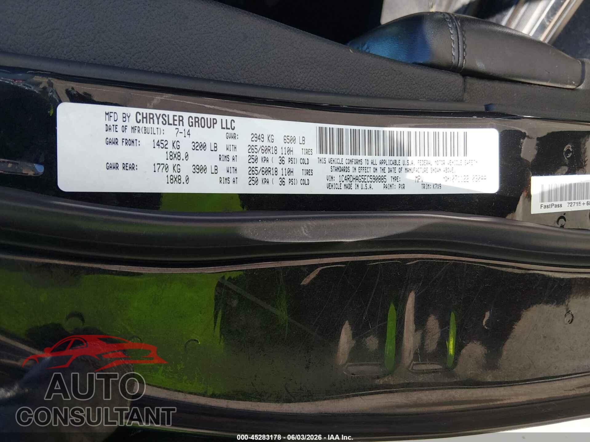 DODGE DURANGO 2014 - 1C4RDHAG5EC590885
