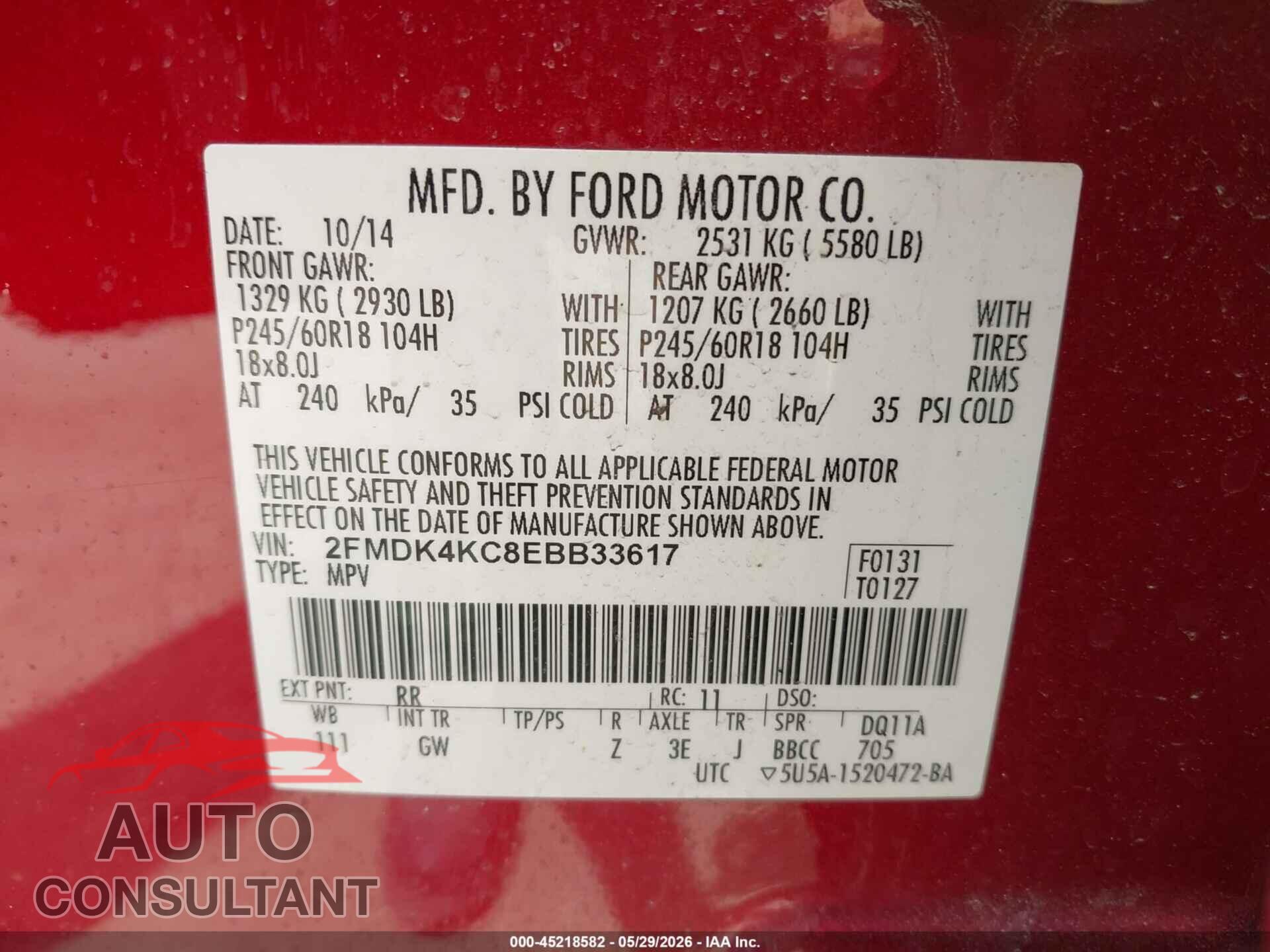 FORD EDGE 2014 - 2FMDK4KC8EBB33617