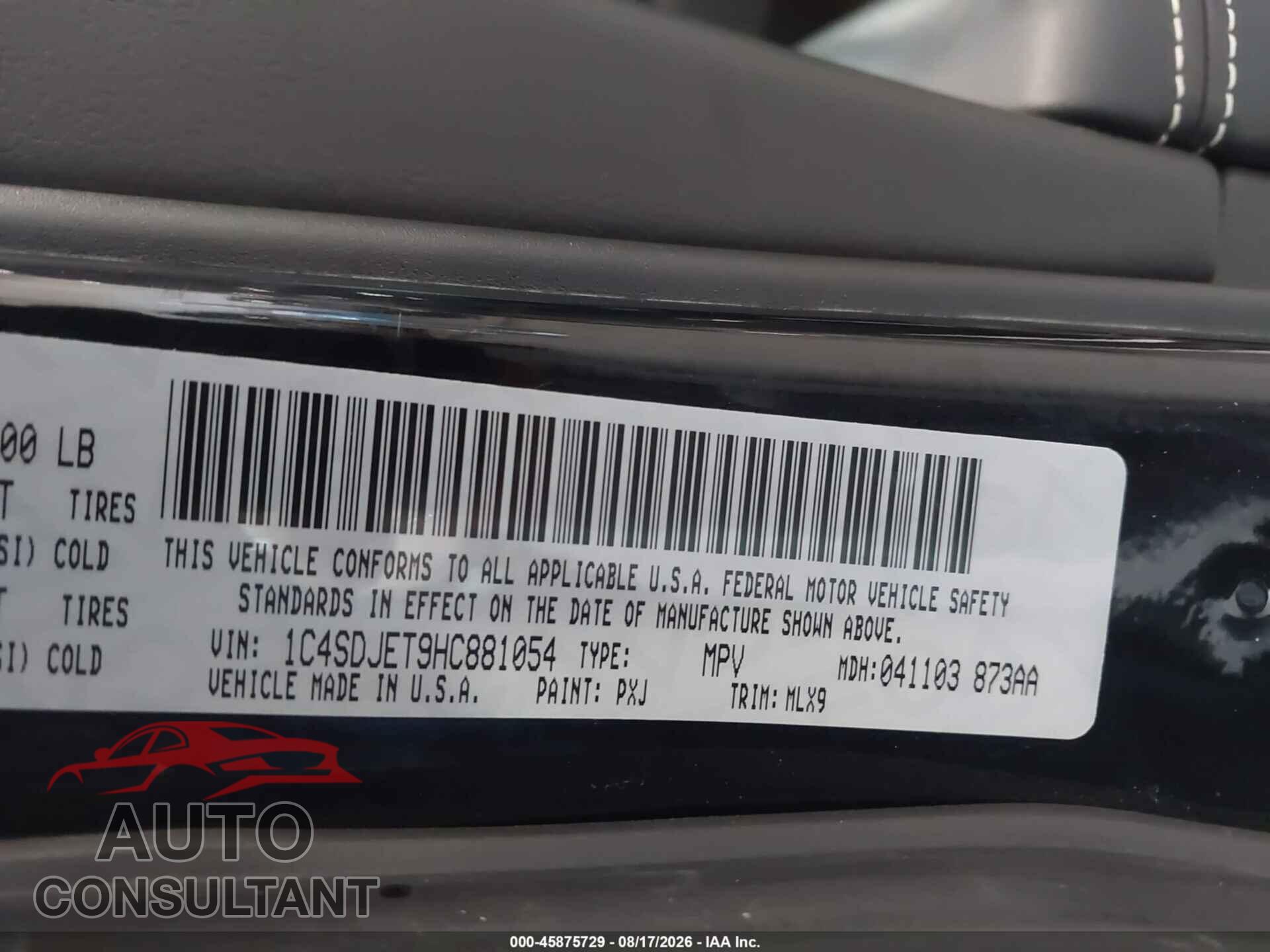 DODGE DURANGO 2017 - 1C4SDJET9HC881054