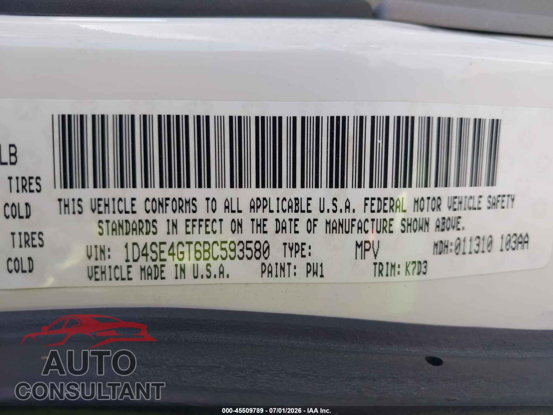 DODGE DURANGO 2011 - 1D4SE4GT6BC593580