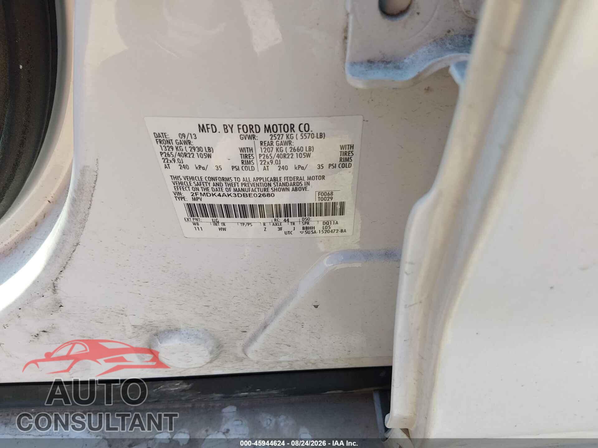 FORD EDGE 2013 - 2FMDK4AK3DBE02680