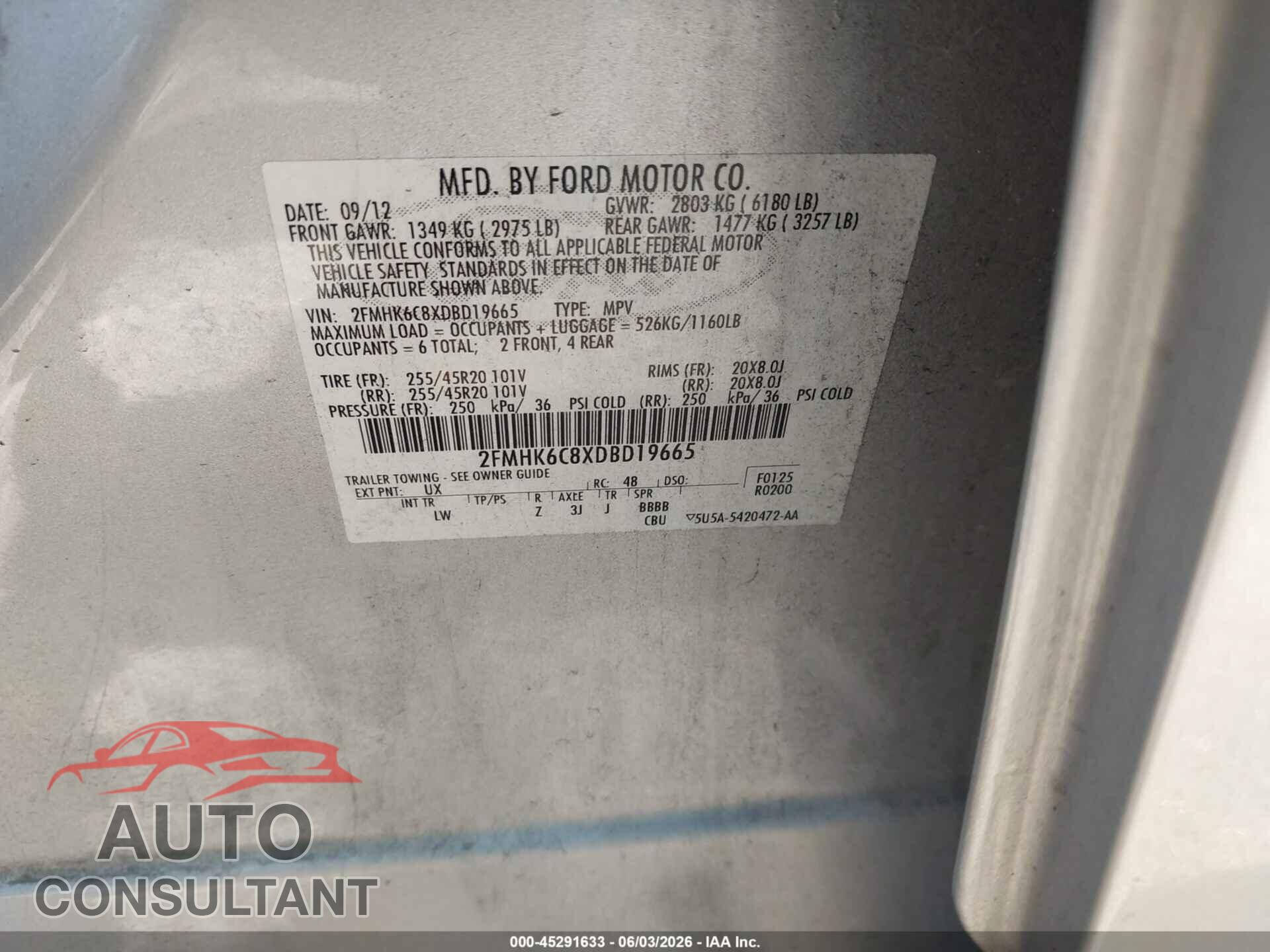 FORD FLEX 2013 - 2FMHK6C8XDBD19665