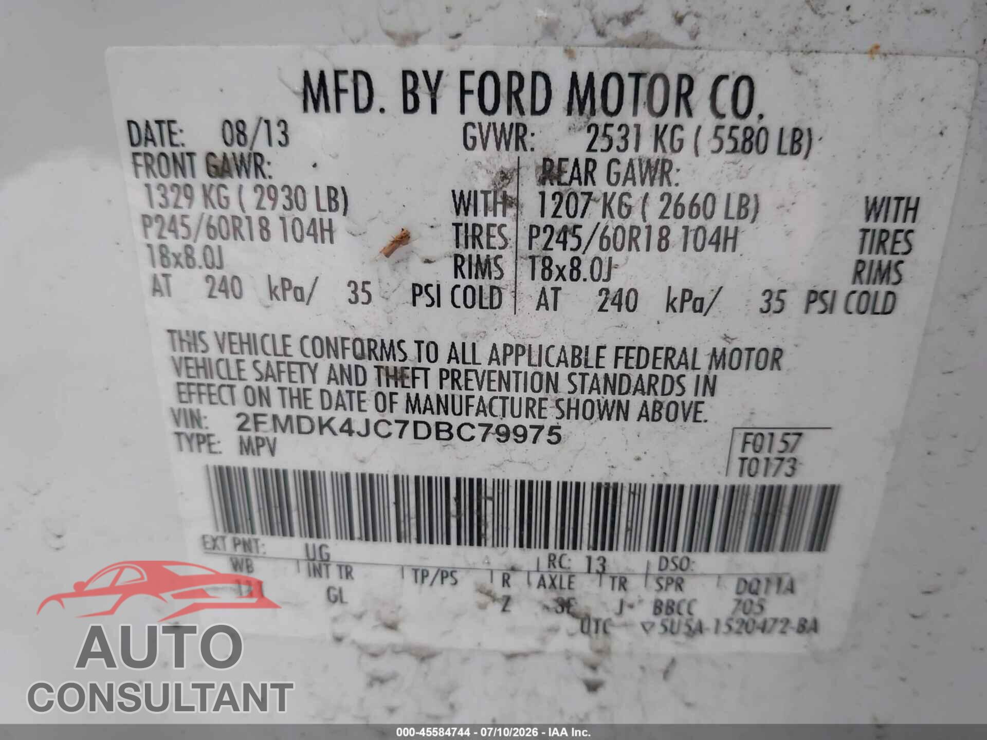 FORD EDGE 2013 - 2FMDK4JC7DBC79975