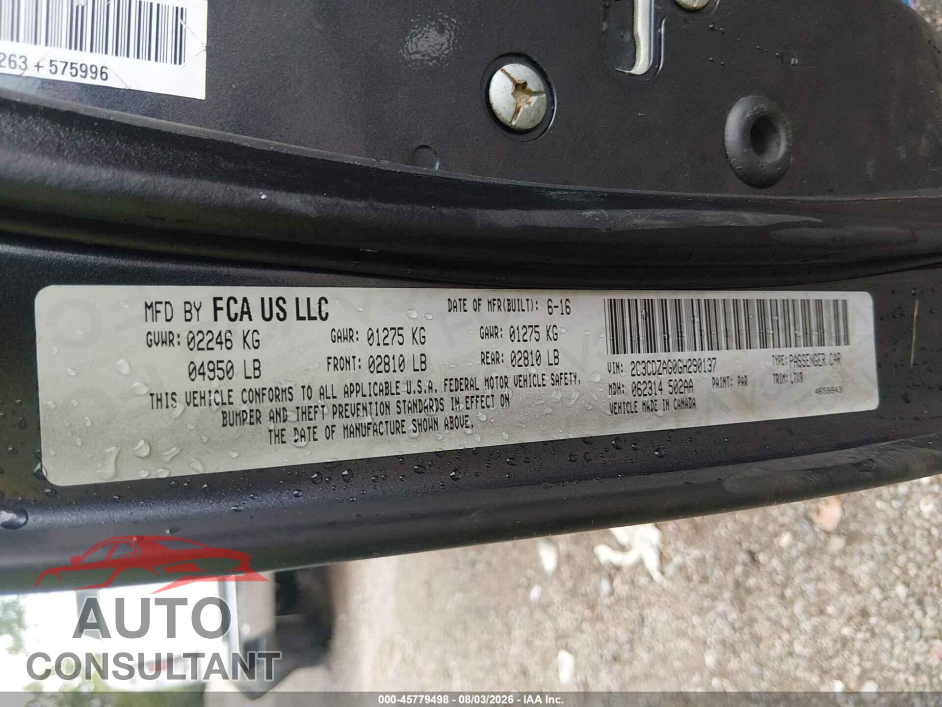 DODGE CHALLENGER 2016 - 2C3CDZAG0GH290137