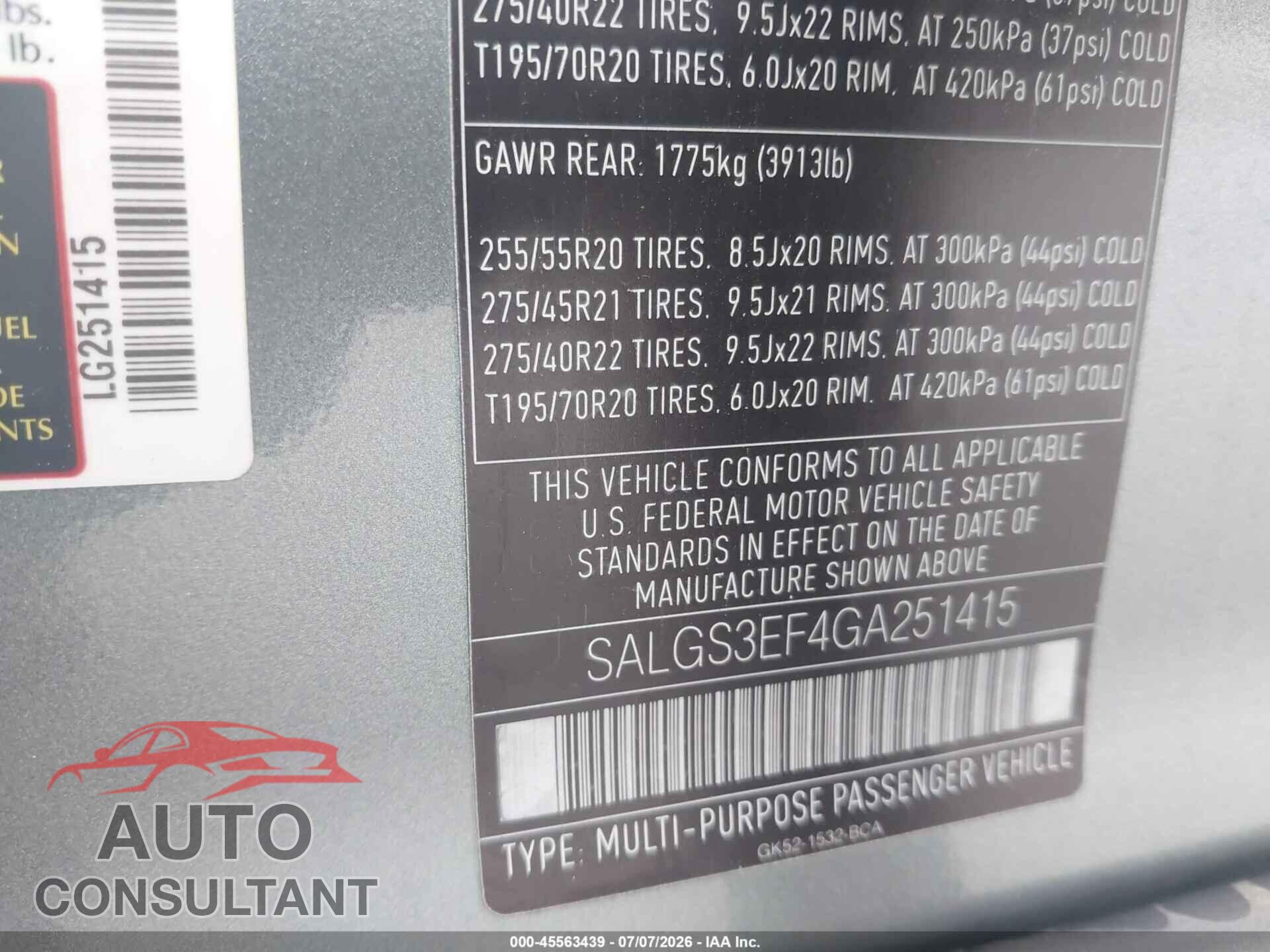 LAND ROVER RANGE ROVER 2016 - SALGS3EF4GA251415