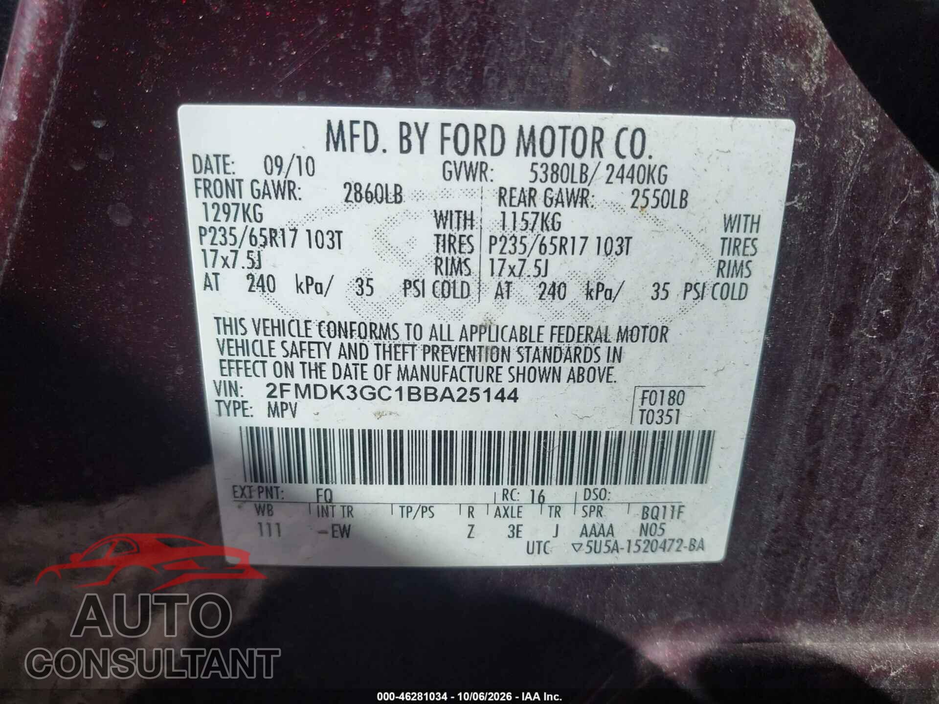 FORD EDGE 2011 - 2FMDK3GC1BBA25144
