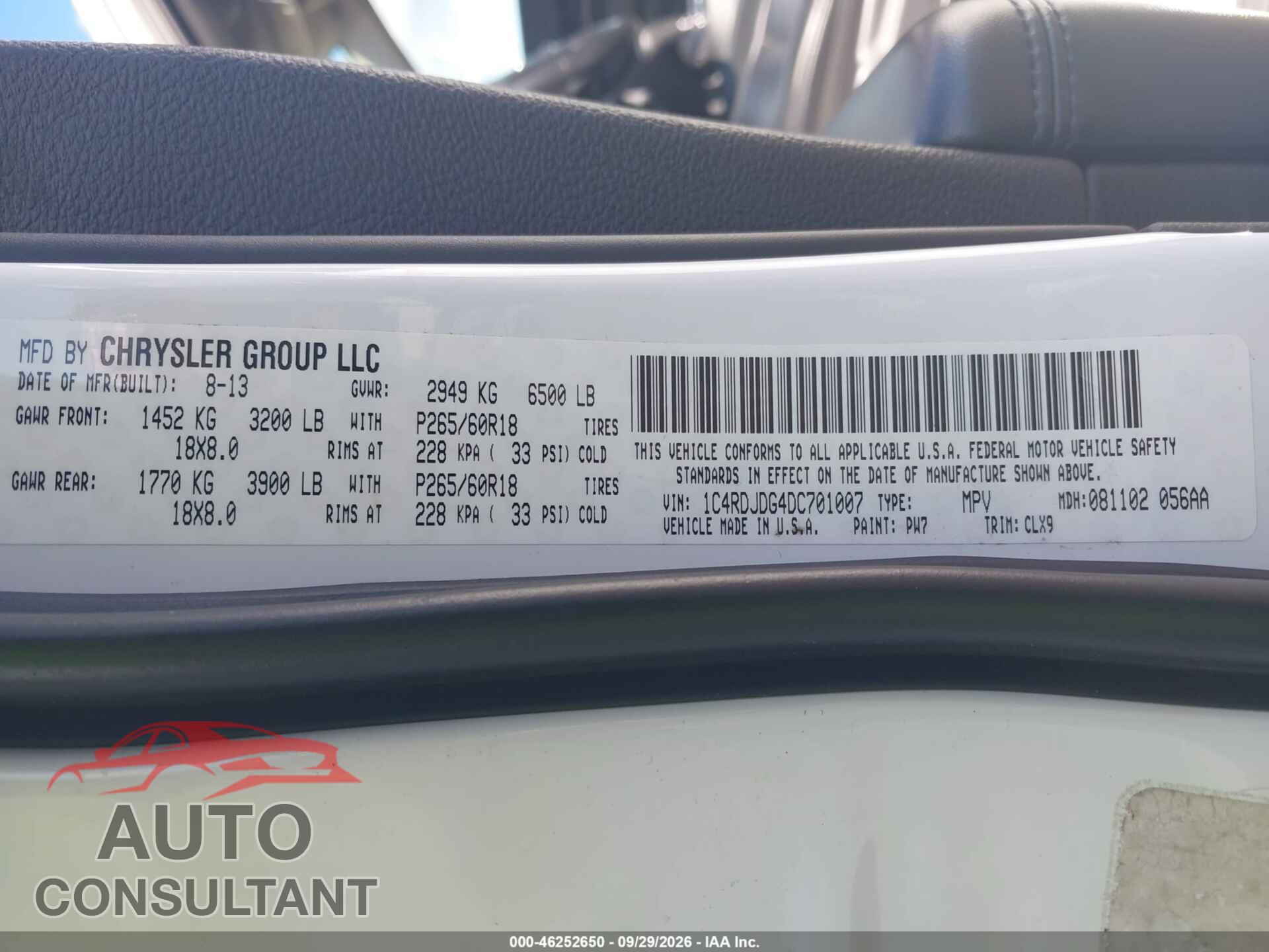 DODGE DURANGO 2013 - 1C4RDJDG4DC701007