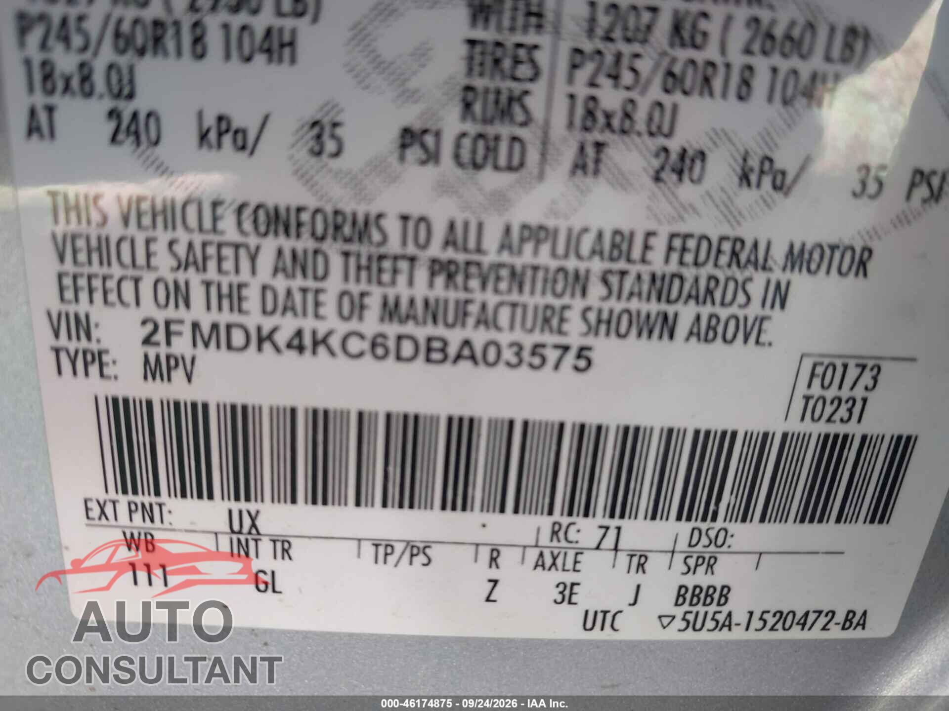 FORD EDGE 2013 - 2FMDK4KC6DBA03575