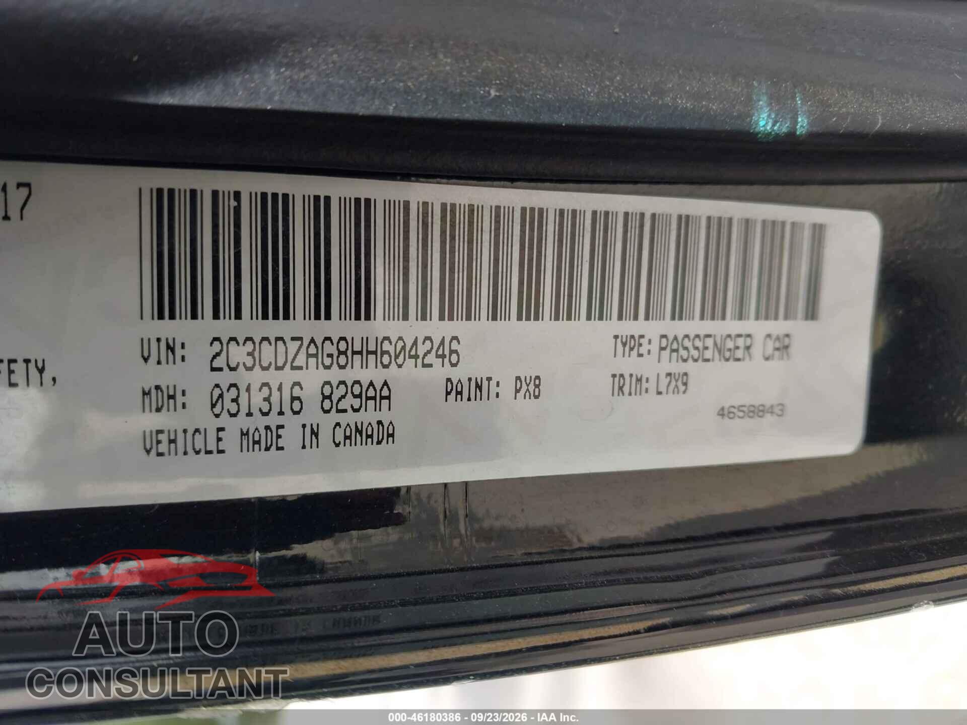 DODGE CHALLENGER 2017 - 2C3CDZAG8HH604246