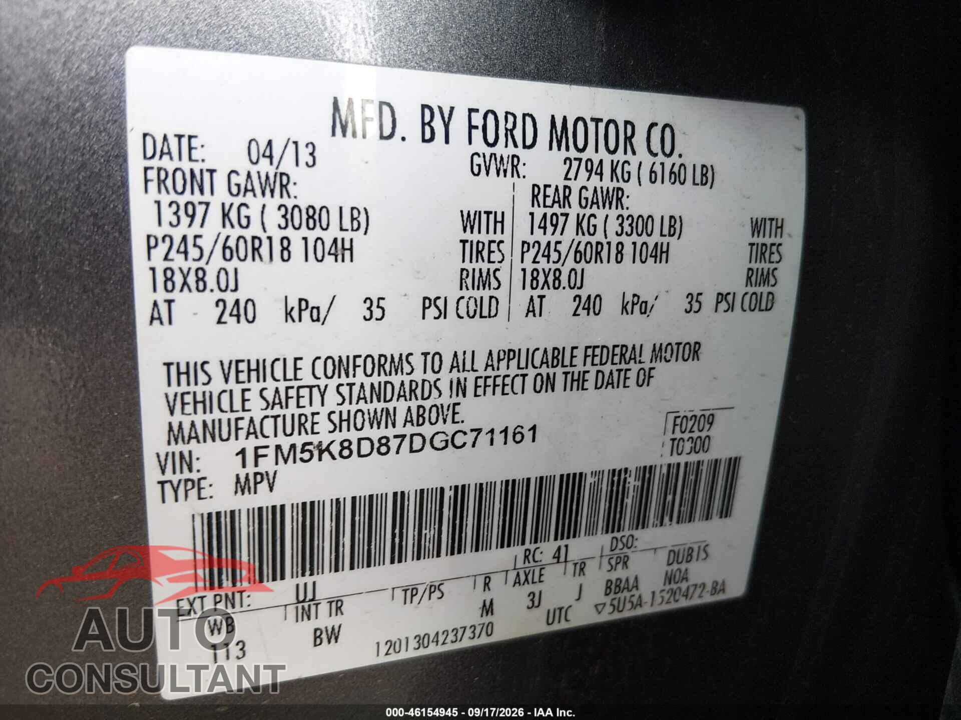 FORD EXPLORER 2013 - 1FM5K8D87DGC71161