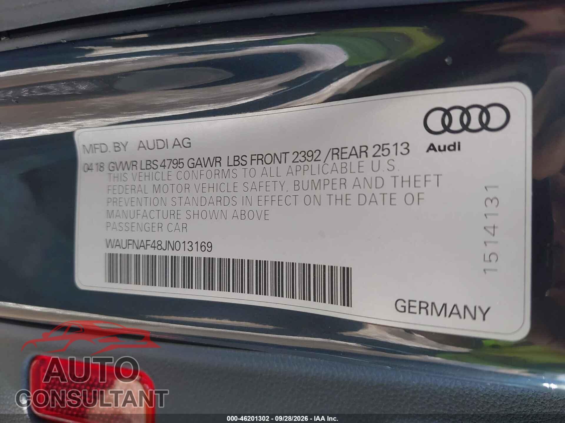 AUDI A4 2018 - WAUFNAF48JN013169