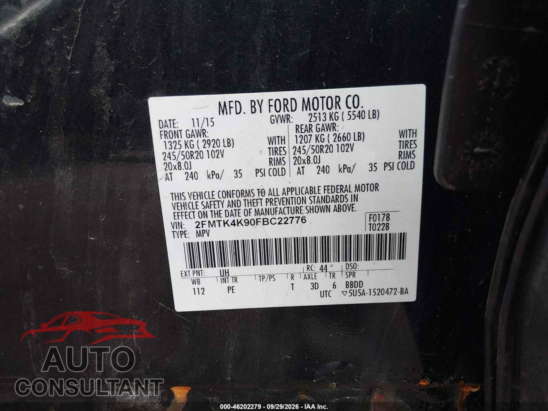 FORD EDGE 2015 - 2FMTK4K90FBC22776