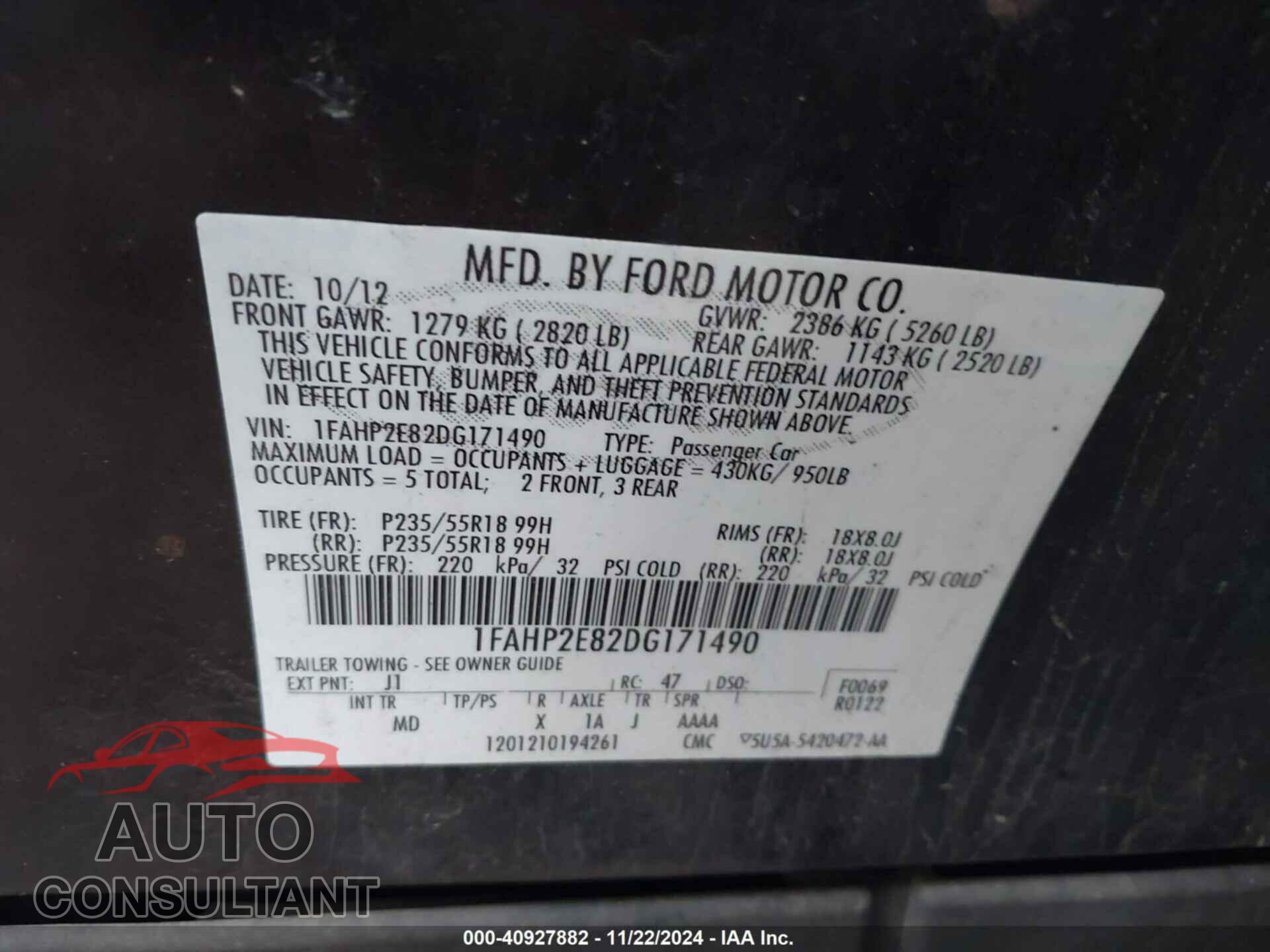 FORD TAURUS 2013 - 1FAHP2E82DG171490