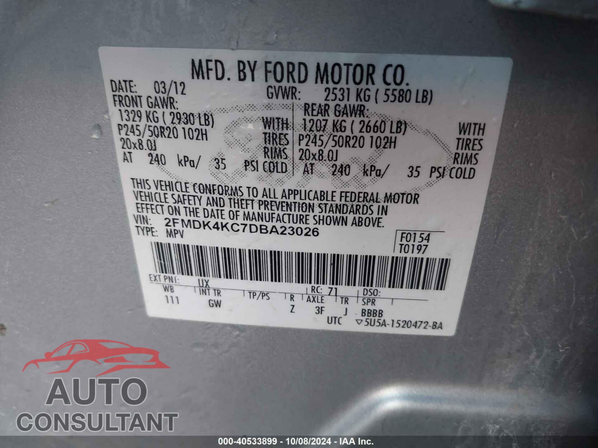 FORD EDGE 2013 - 2FMDK4KC7DBA23026