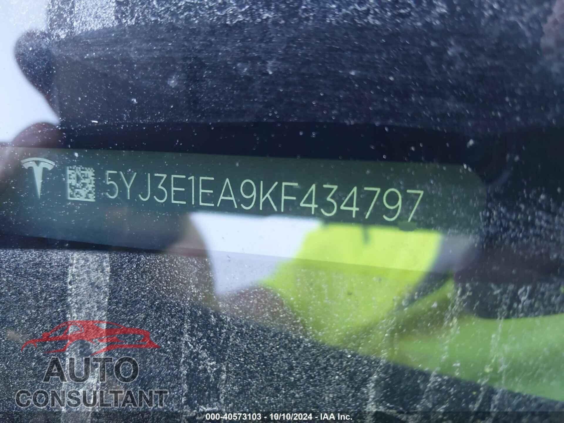 TESLA MODEL 3 2019 - 5YJ3E1EA9KF434797