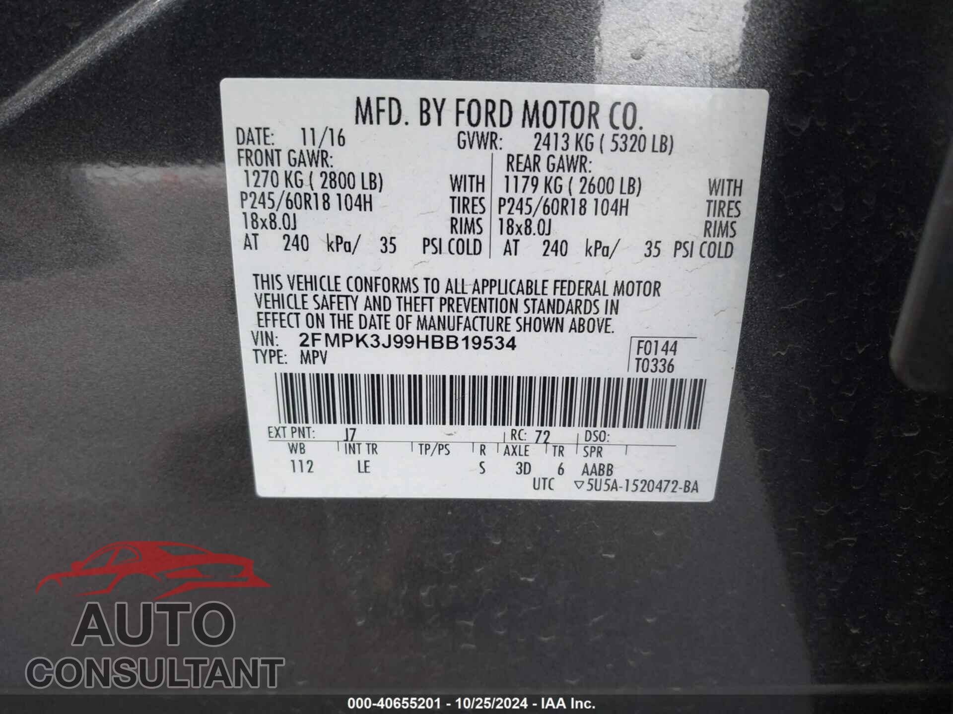 FORD EDGE 2017 - 2FMPK3J99HBB19534