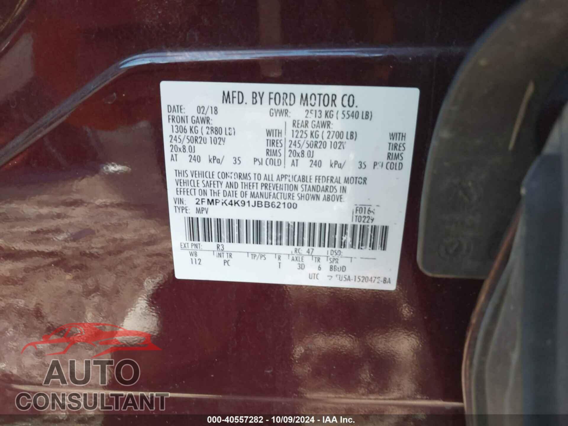 FORD EDGE 2018 - 2FMPK4K91JBB62100