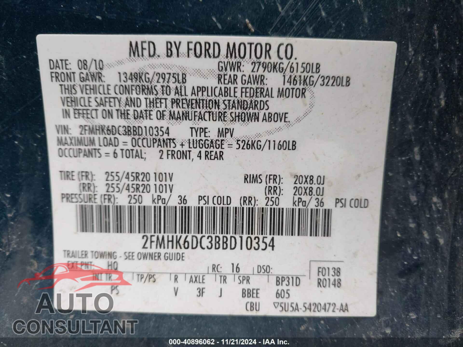 FORD FLEX 2011 - 2FMHK6DC3BBD10354