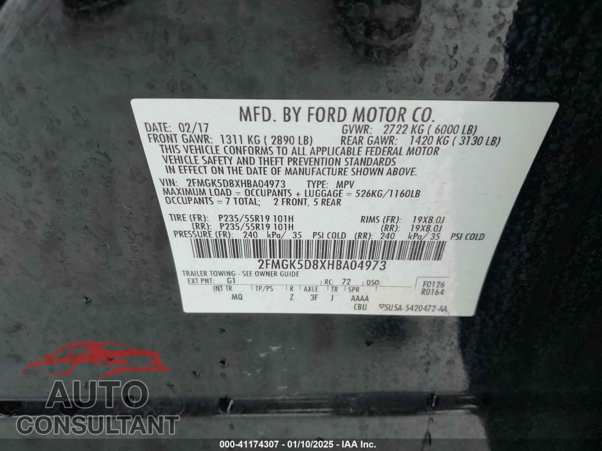 FORD FLEX 2017 - 2FMGK5D8XHBA04973