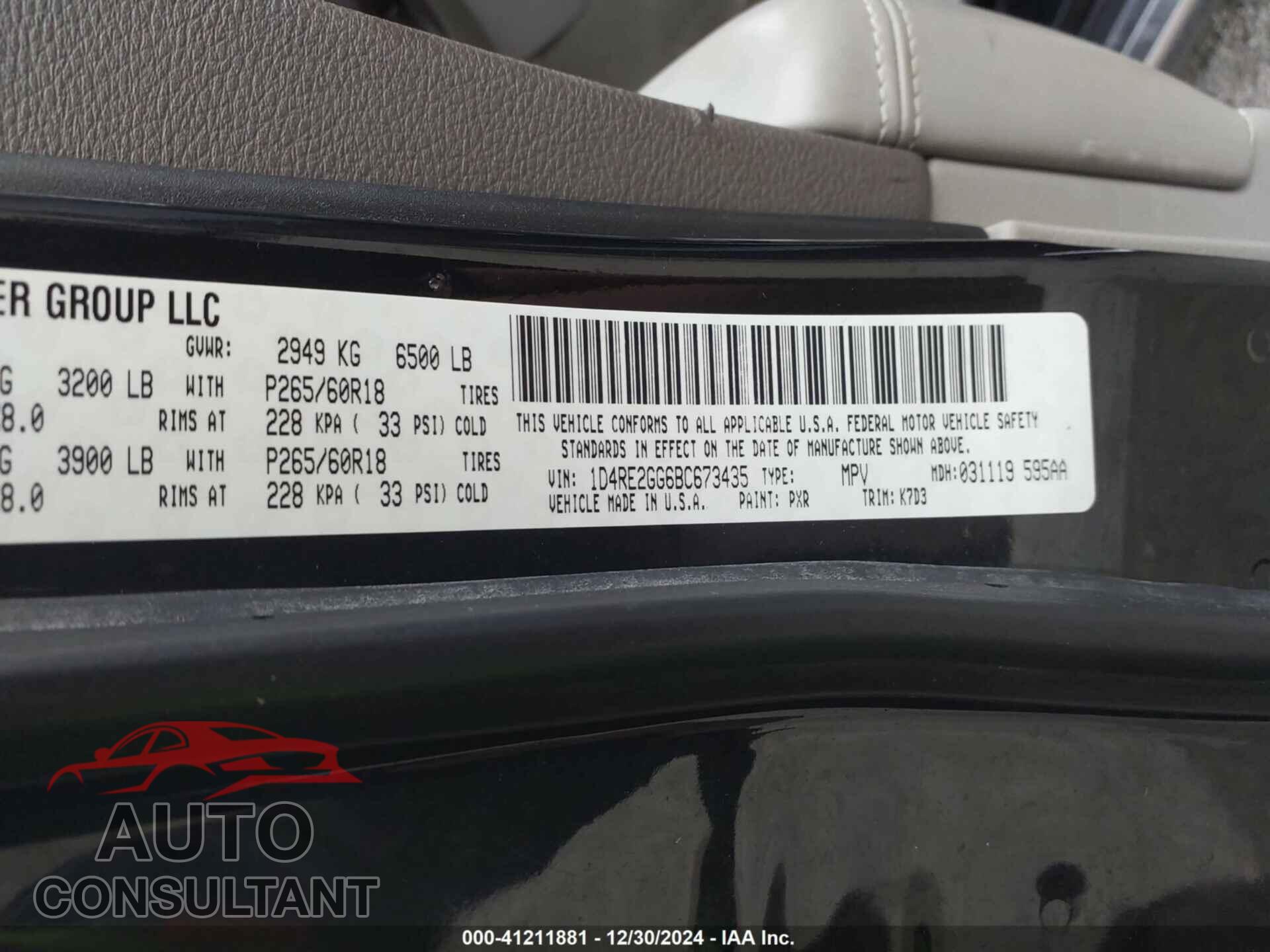 DODGE DURANGO 2011 - 1D4RE2GG6BC673435