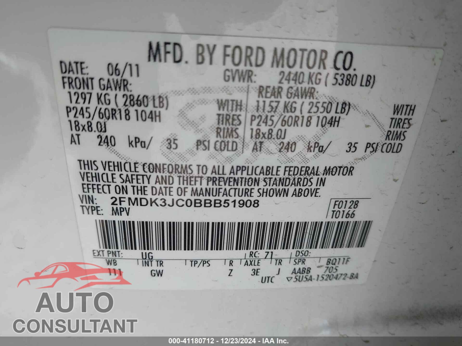FORD EDGE 2011 - 2FMDK3JC0BBB51908