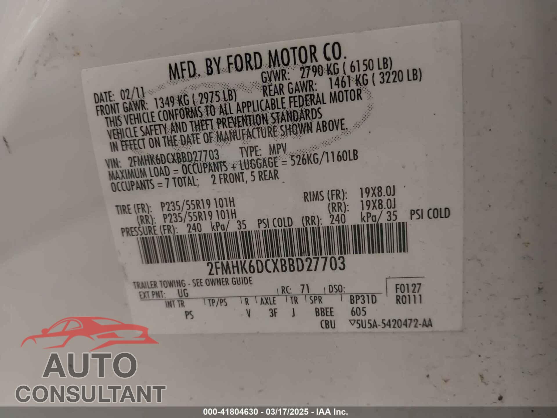 FORD FLEX 2011 - 2FMHK6DCXBBD27703