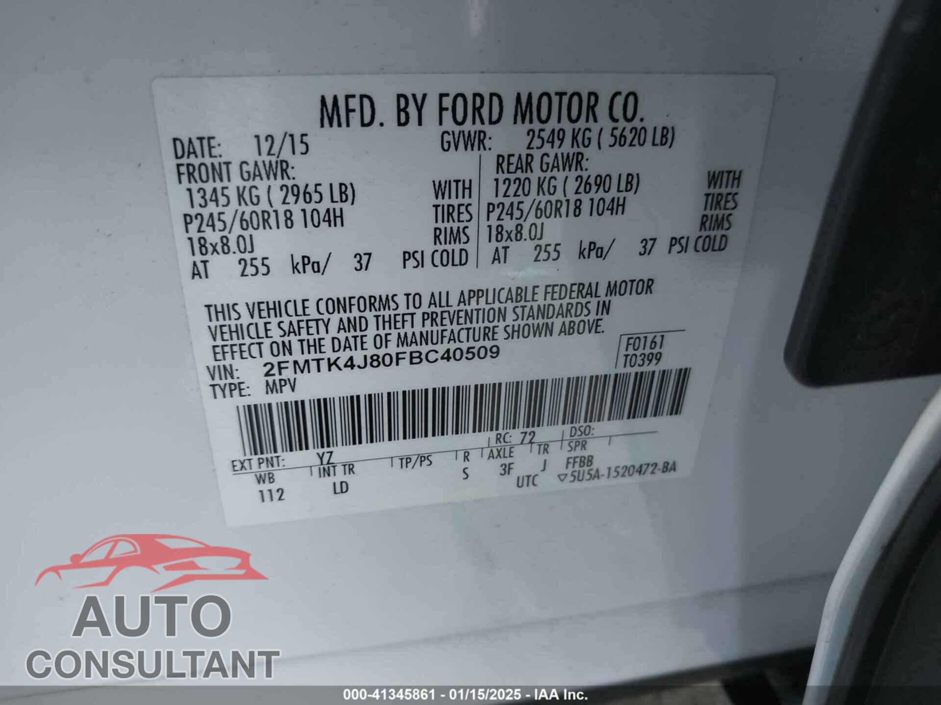 FORD EDGE 2015 - 2FMTK4J80FBC40509
