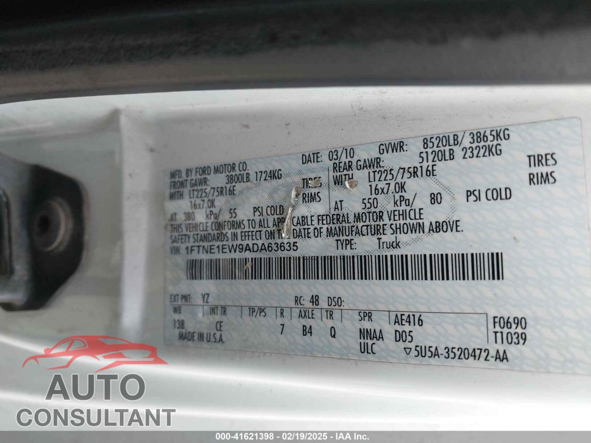 FORD E-150 2010 - 1FTNE1EW9ADA63635