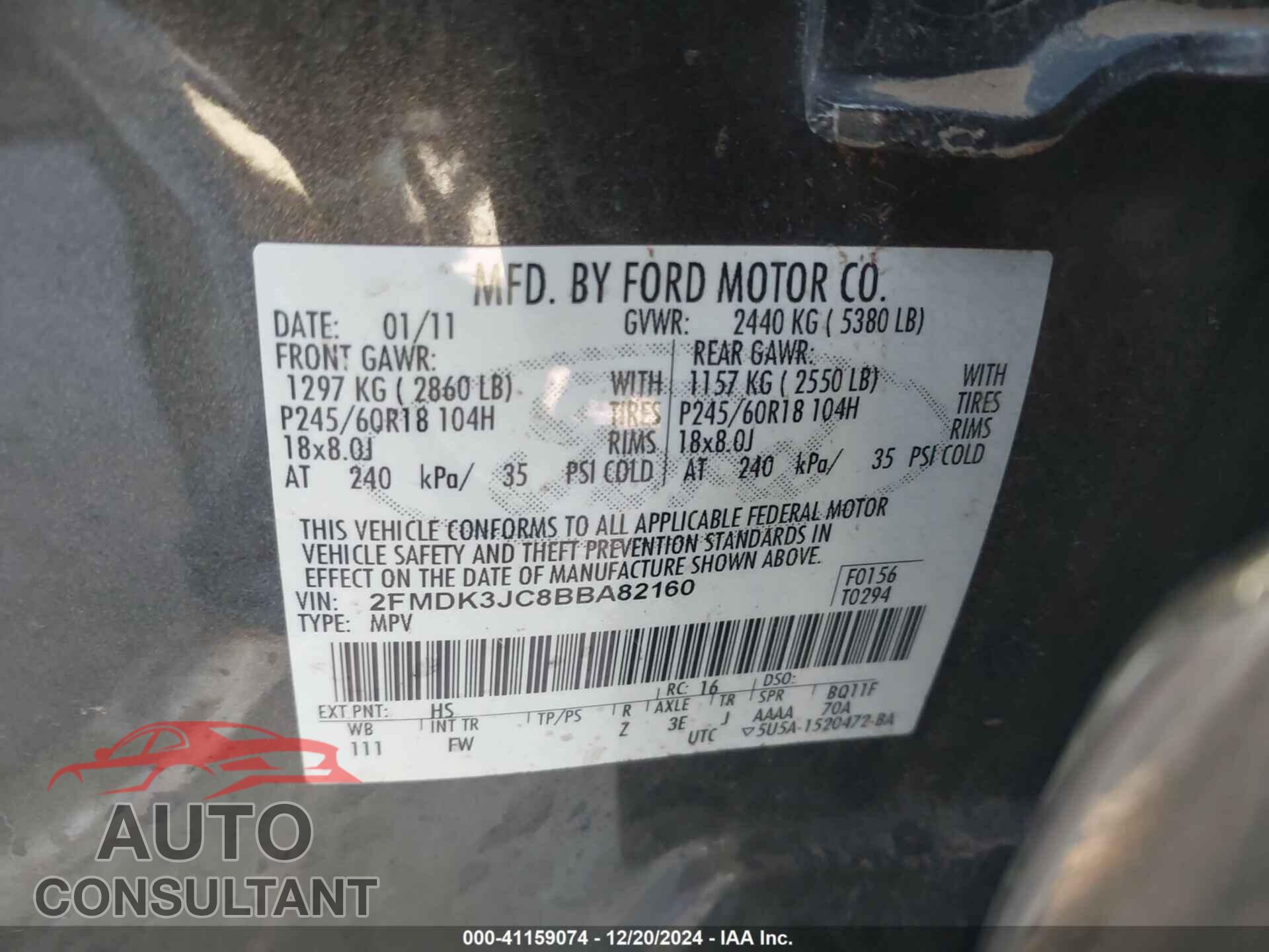 FORD EDGE 2011 - 2FMDK3JC8BBA82160