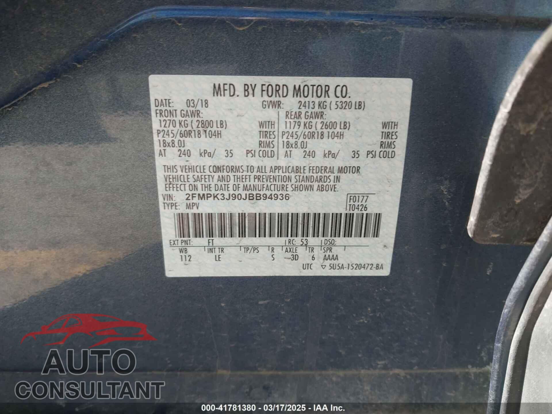 FORD EDGE 2018 - 2FMPK3J90JBB94936