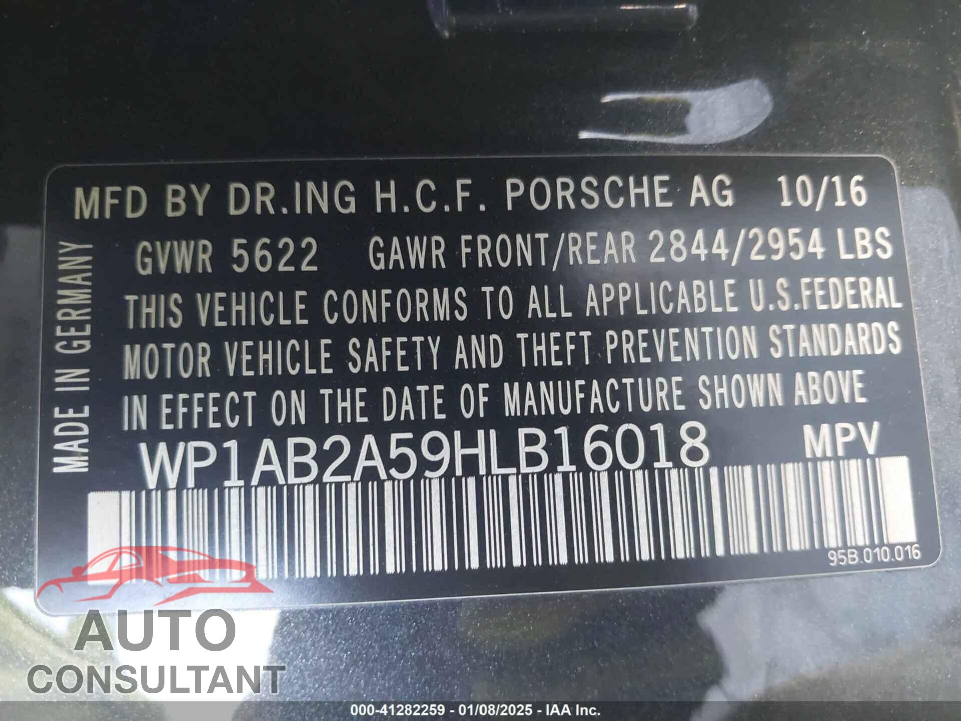 PORSCHE MACAN 2017 - WP1AB2A59HLB16018