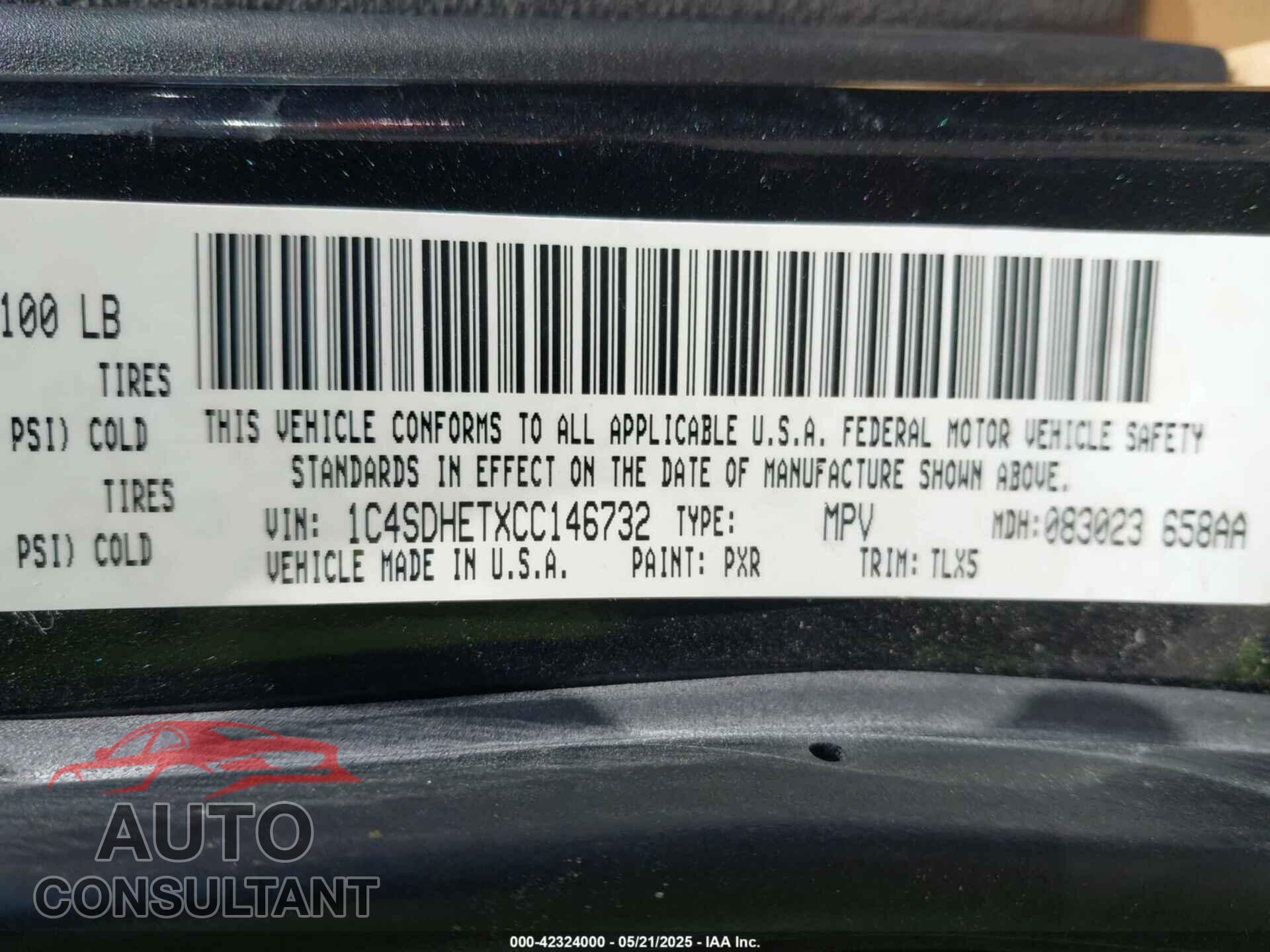 DODGE DURANGO 2012 - 1C4SDHETXCC146732