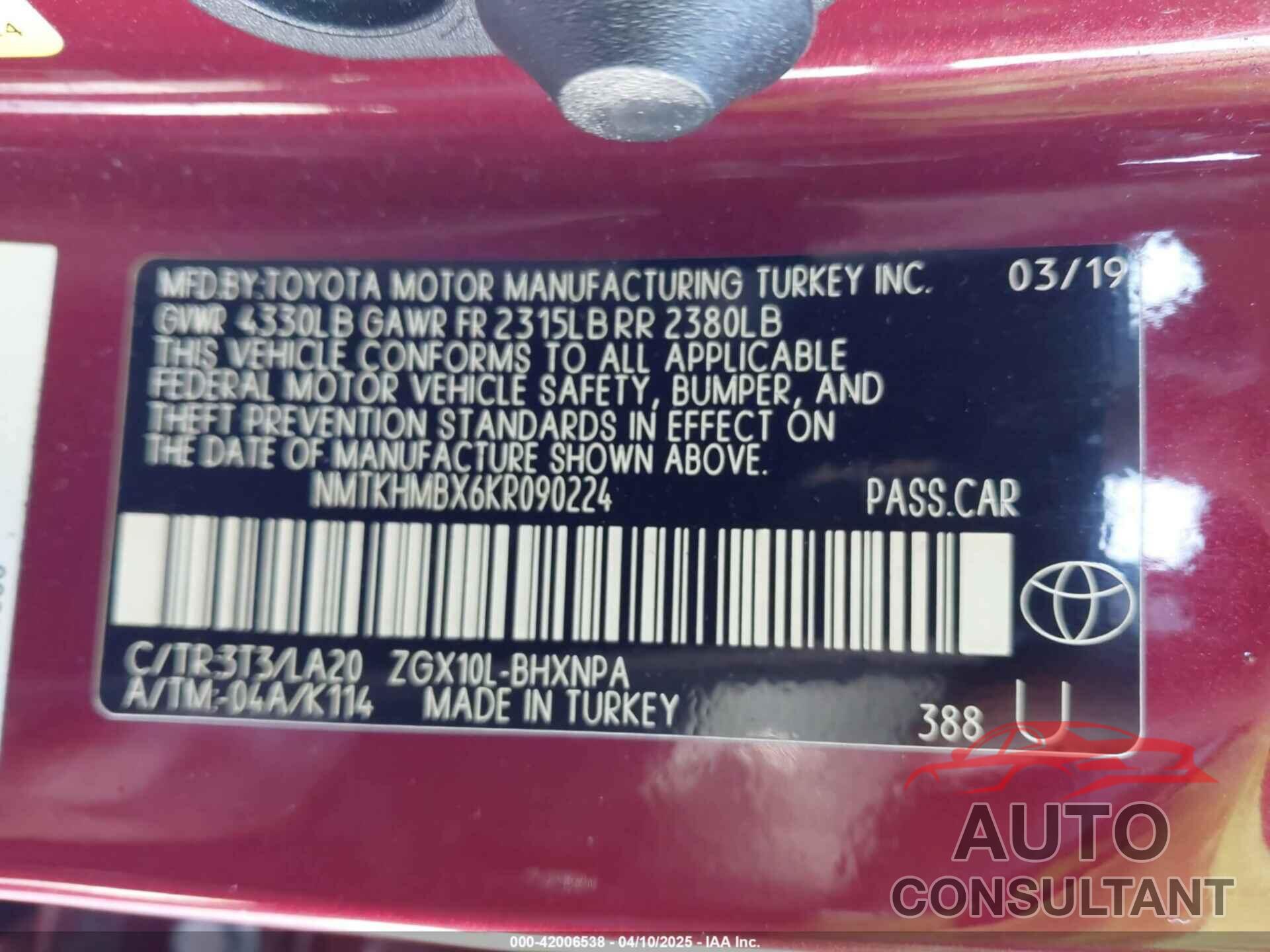 TOYOTA C-HR 2019 - NMTKHMBX6KR090224