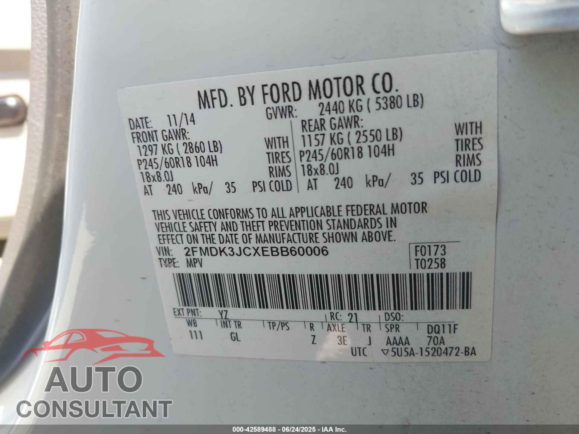FORD EDGE 2014 - 2FMDK3JCXEBB60006