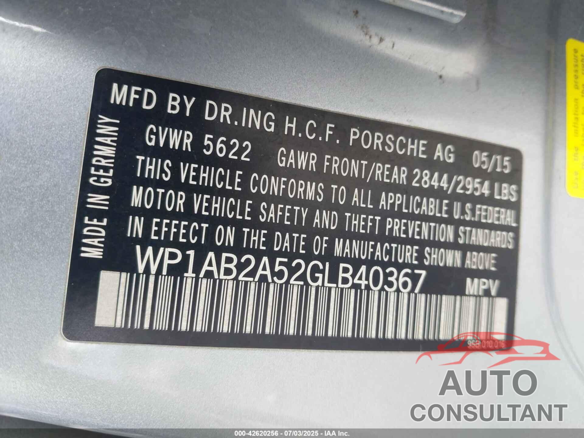PORSCHE MACAN 2016 - WP1AB2A52GLB40367