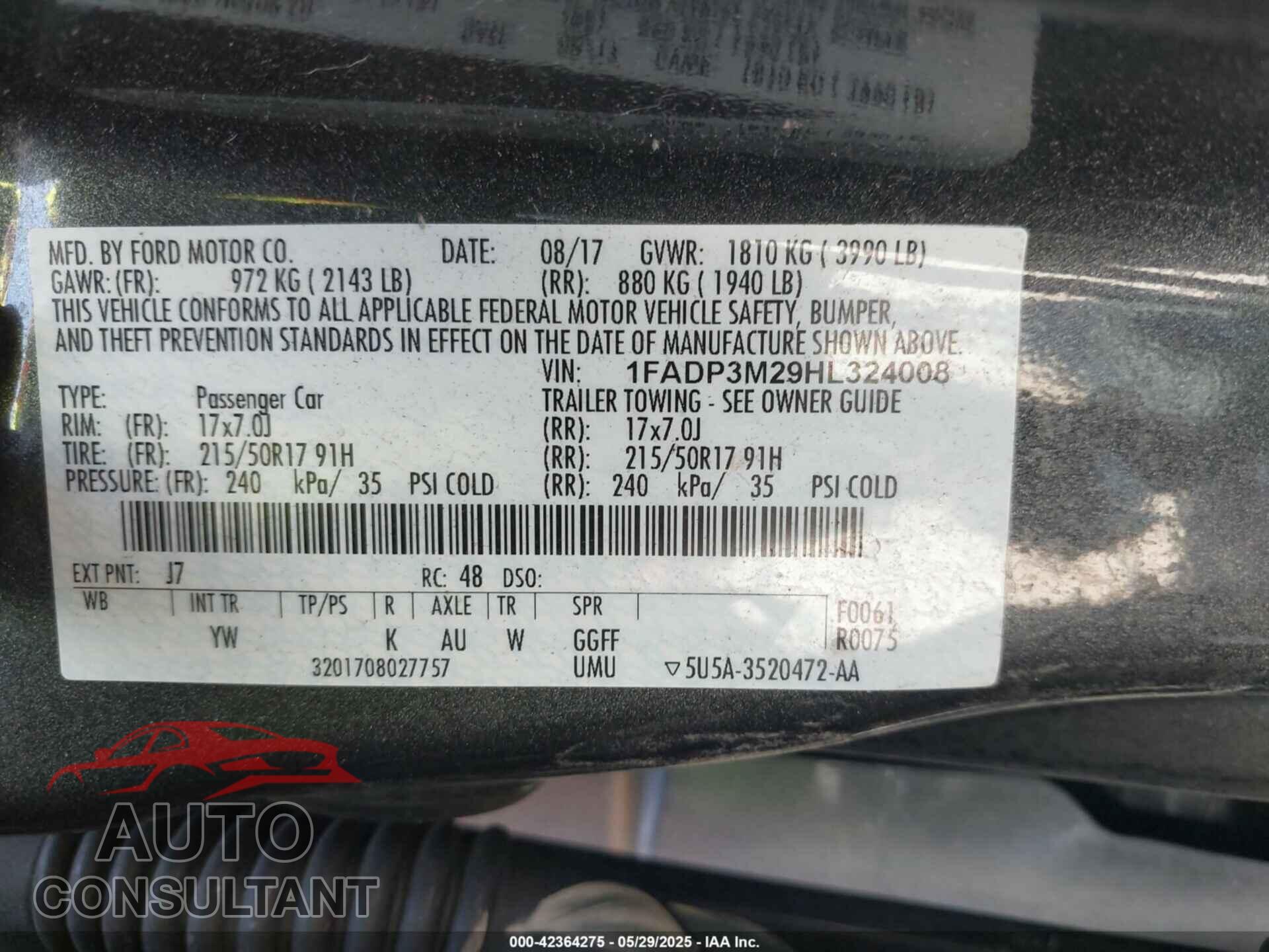 FORD FOCUS 2017 - 1FADP3M29HL324008