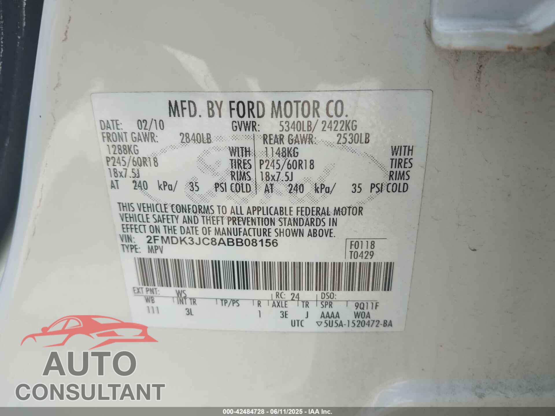 FORD EDGE 2010 - 2FMDK3JC8ABB08156