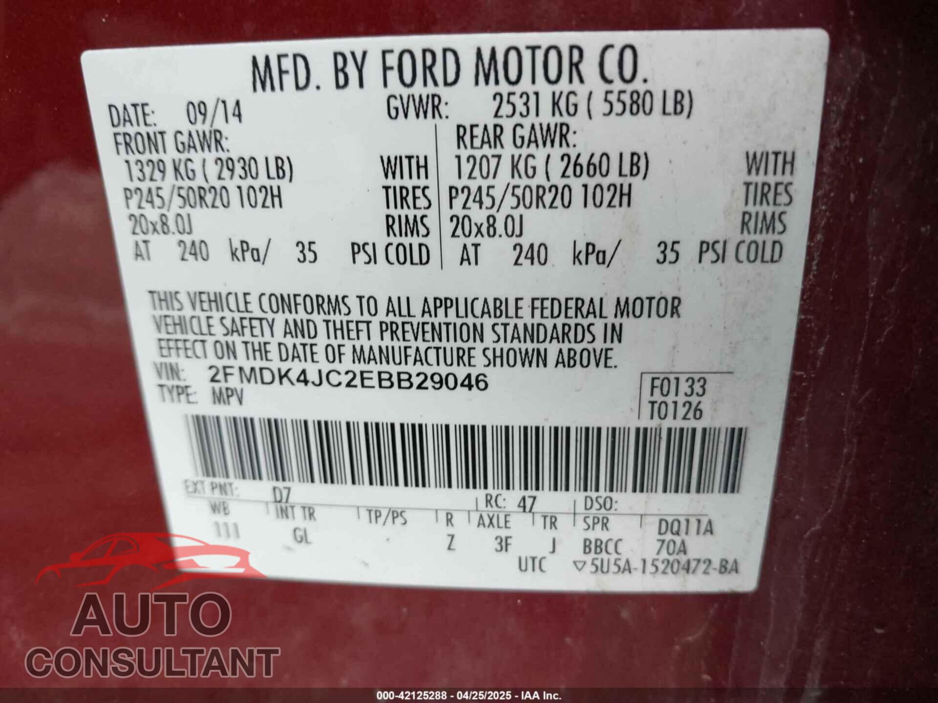 FORD EDGE 2014 - 2FMDK4JC2EBB29046