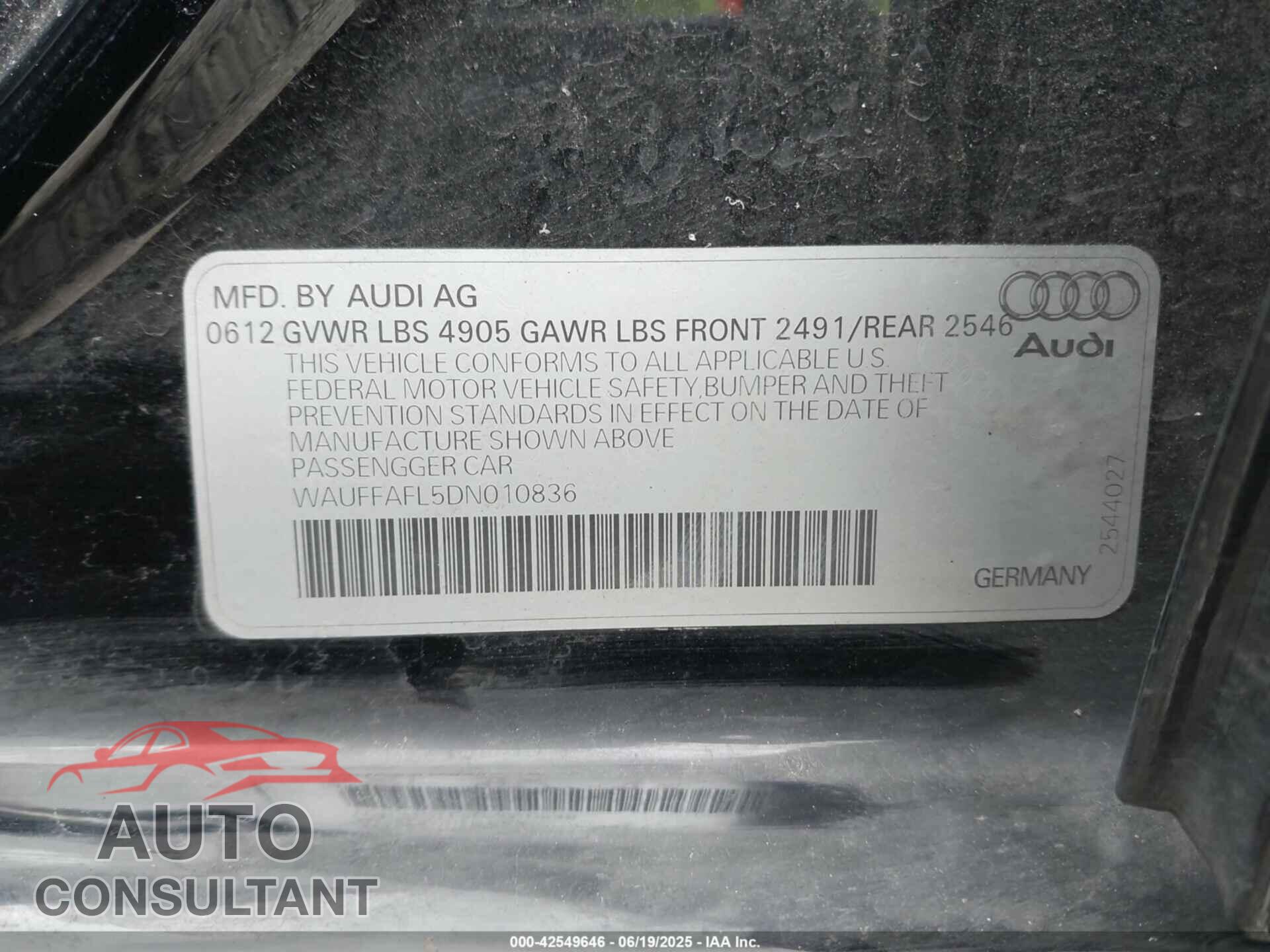 AUDI A4 2013 - WAUFFAFL5DN010836