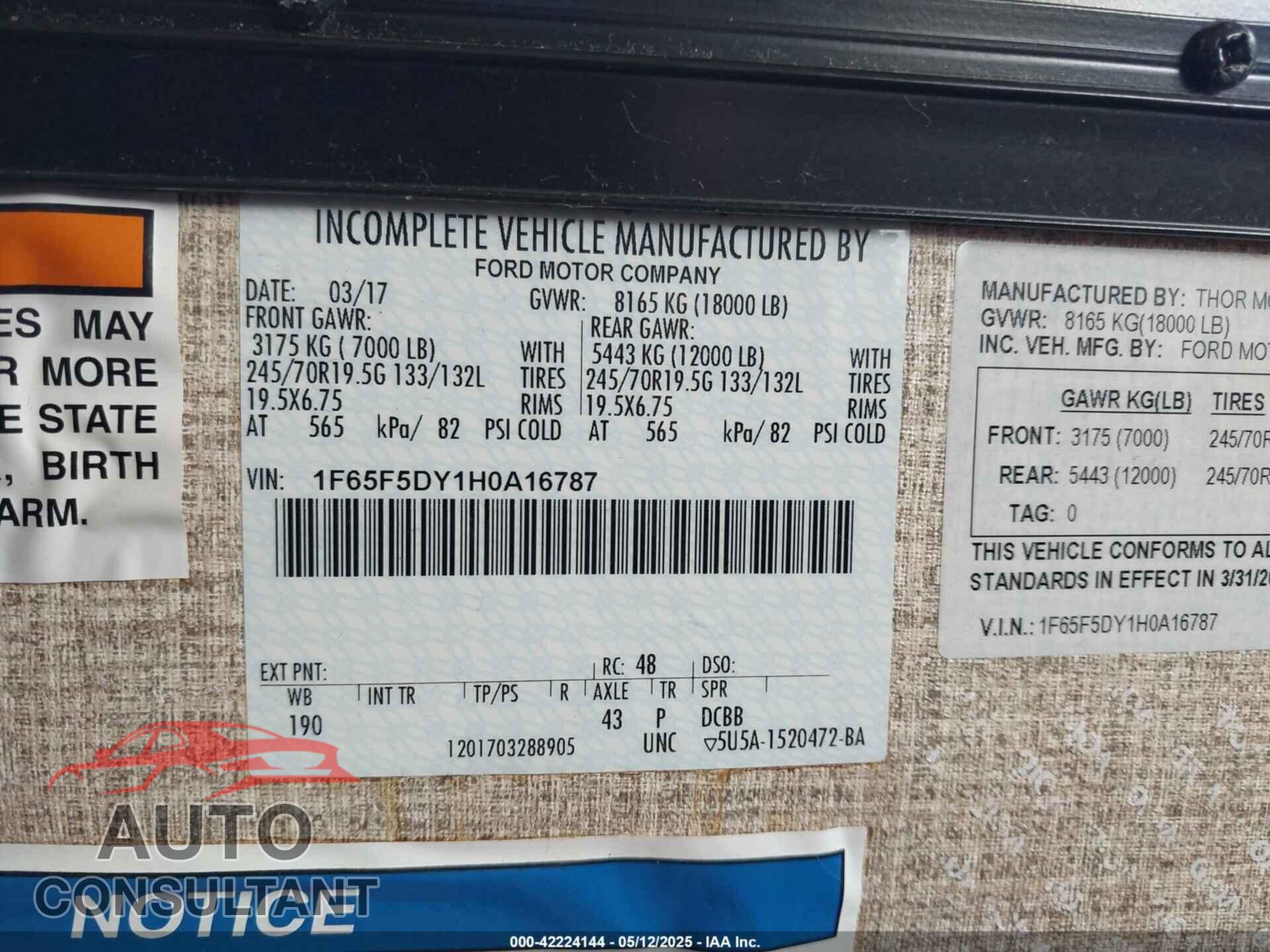 FORD F53 2017 - 1F65F5DY1H0A16787
