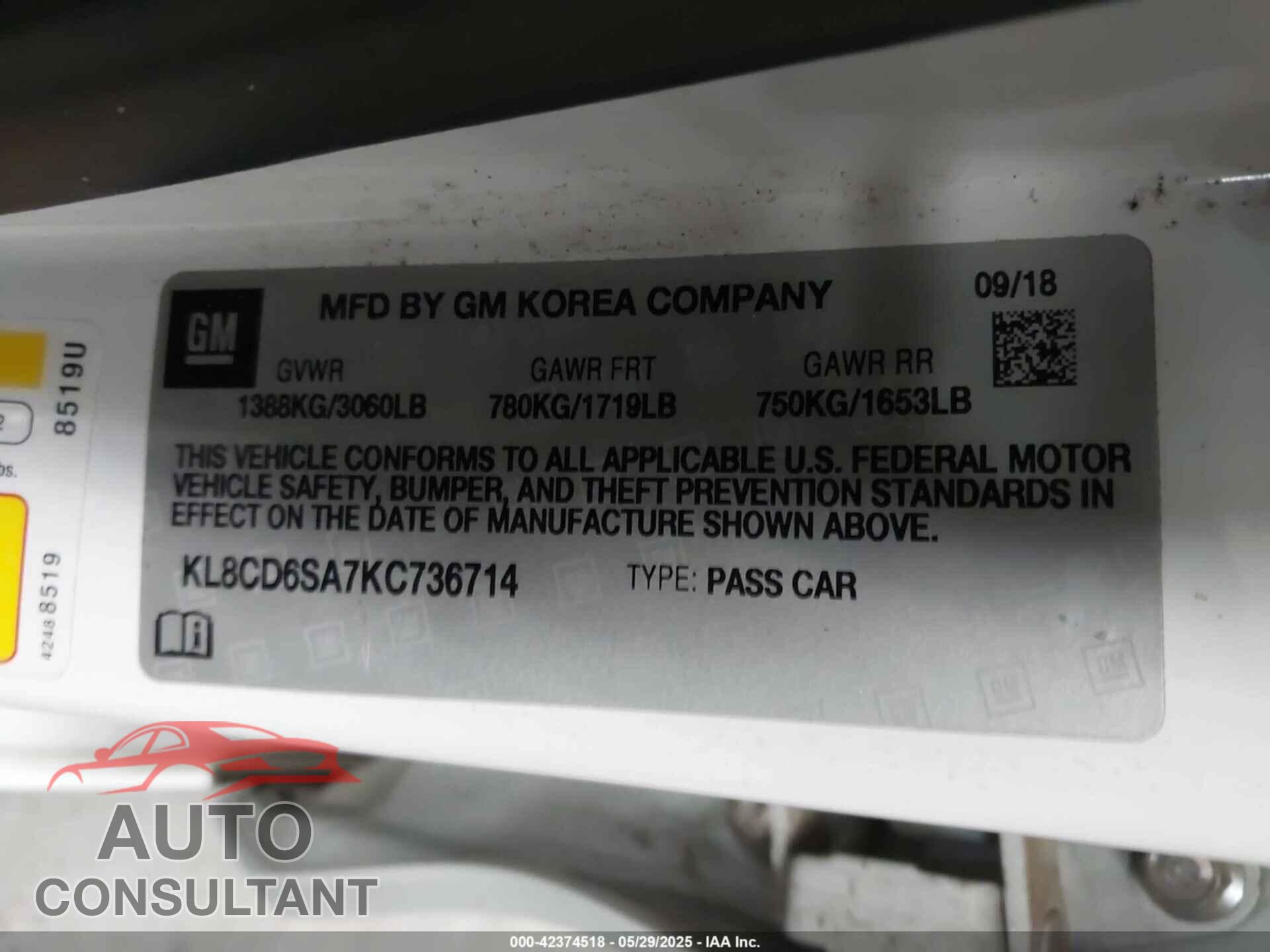CHEVROLET SPARK 2019 - KL8CD6SA7KC736714
