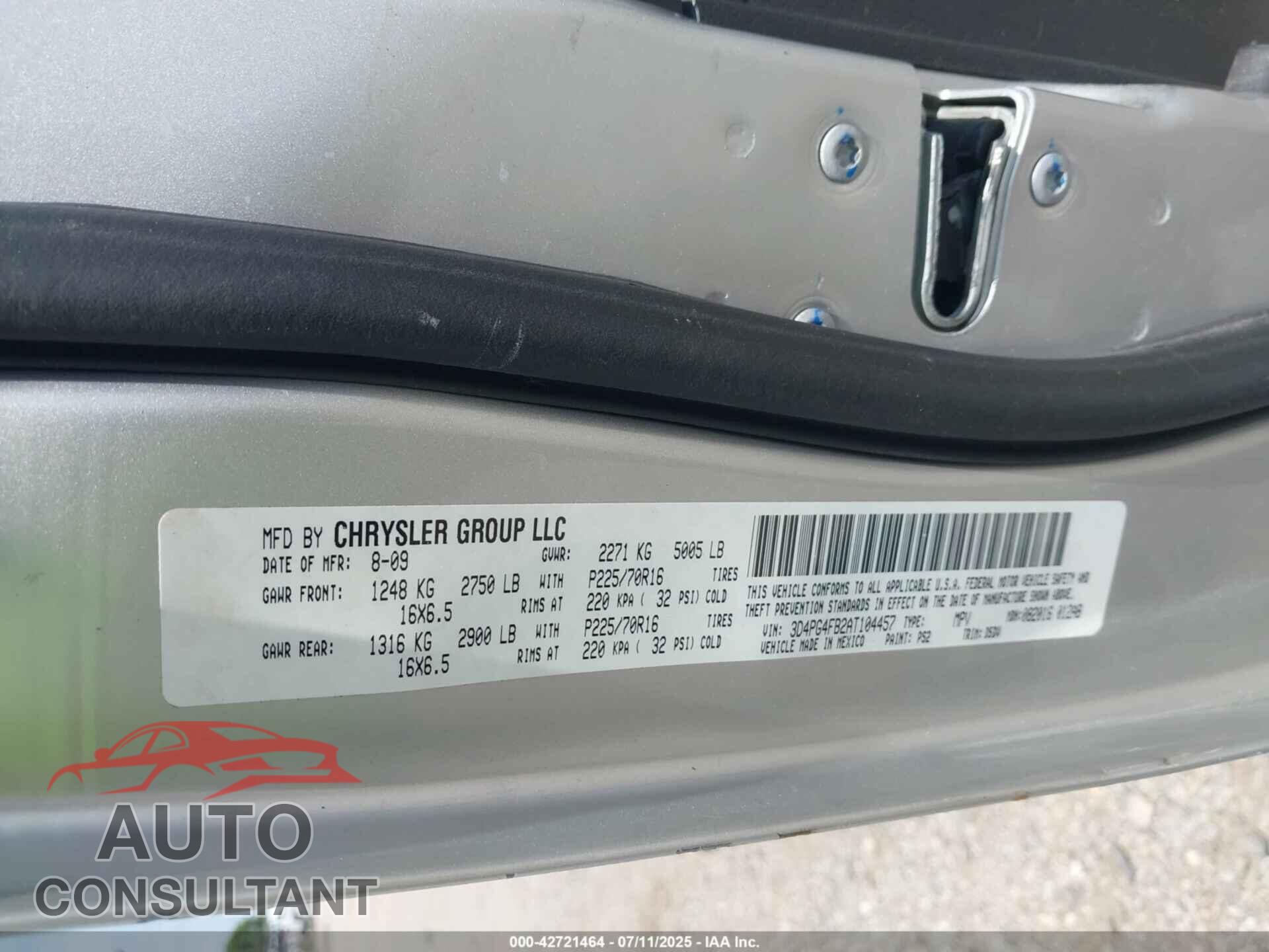 DODGE JOURNEY 2010 - 3D4PG4FB2AT104457