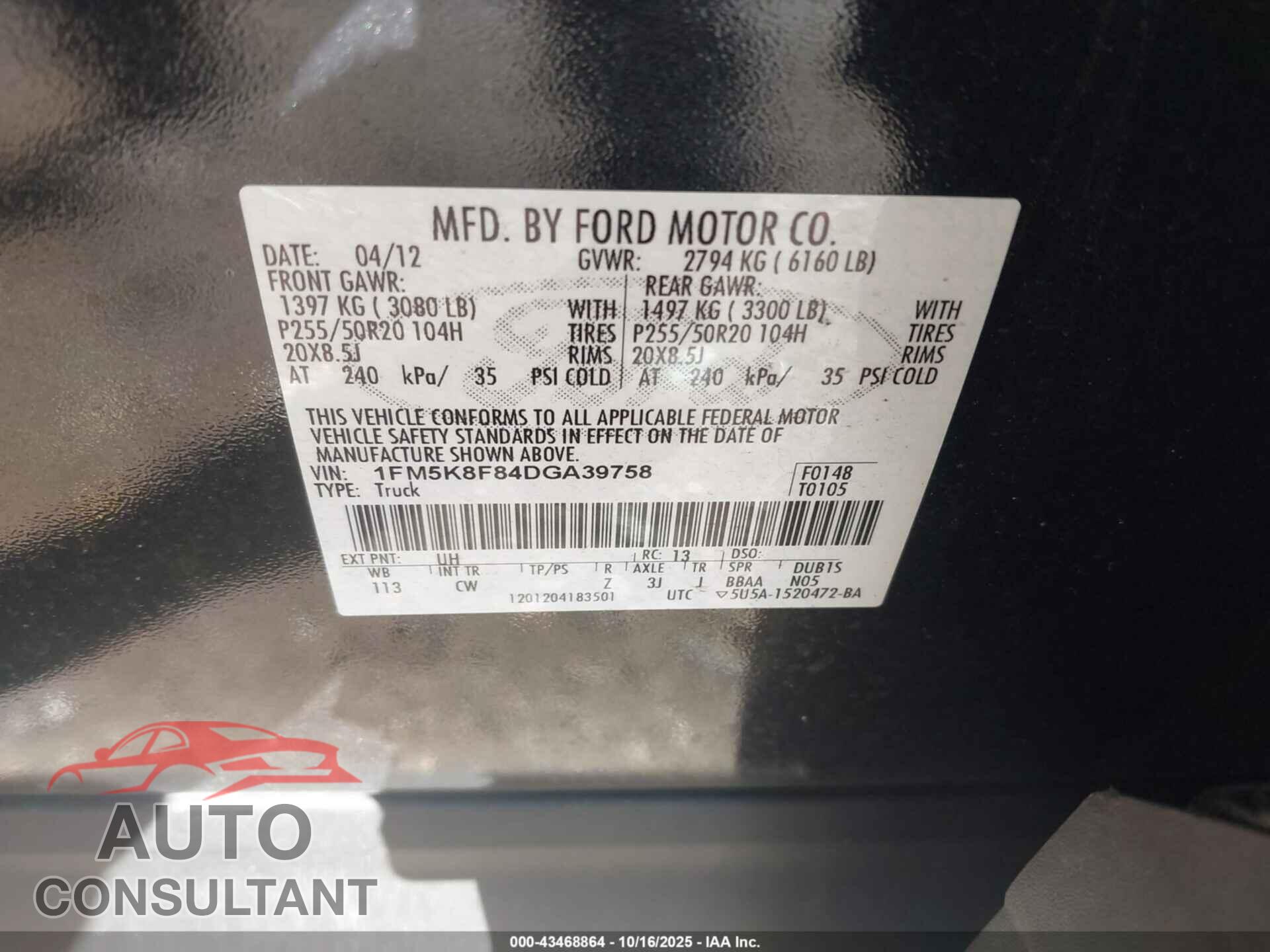 FORD EXPLORER 2013 - 1FM5K8F84DGA39758