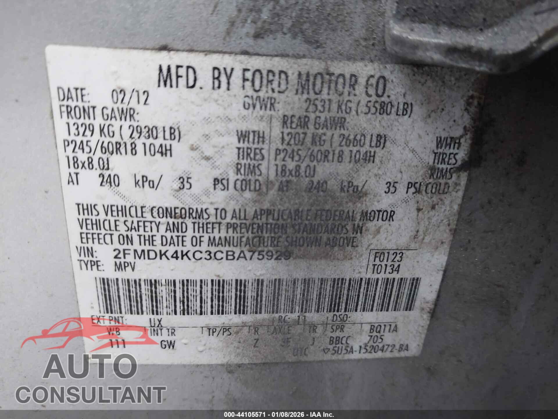 FORD EDGE 2012 - 2FMDK4KC3CBA75929