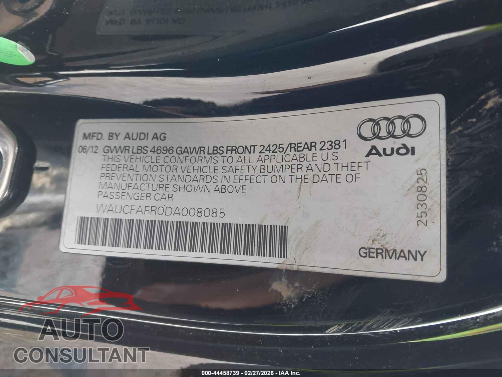 AUDI A5 2013 - WAUCFAFR0DA008085