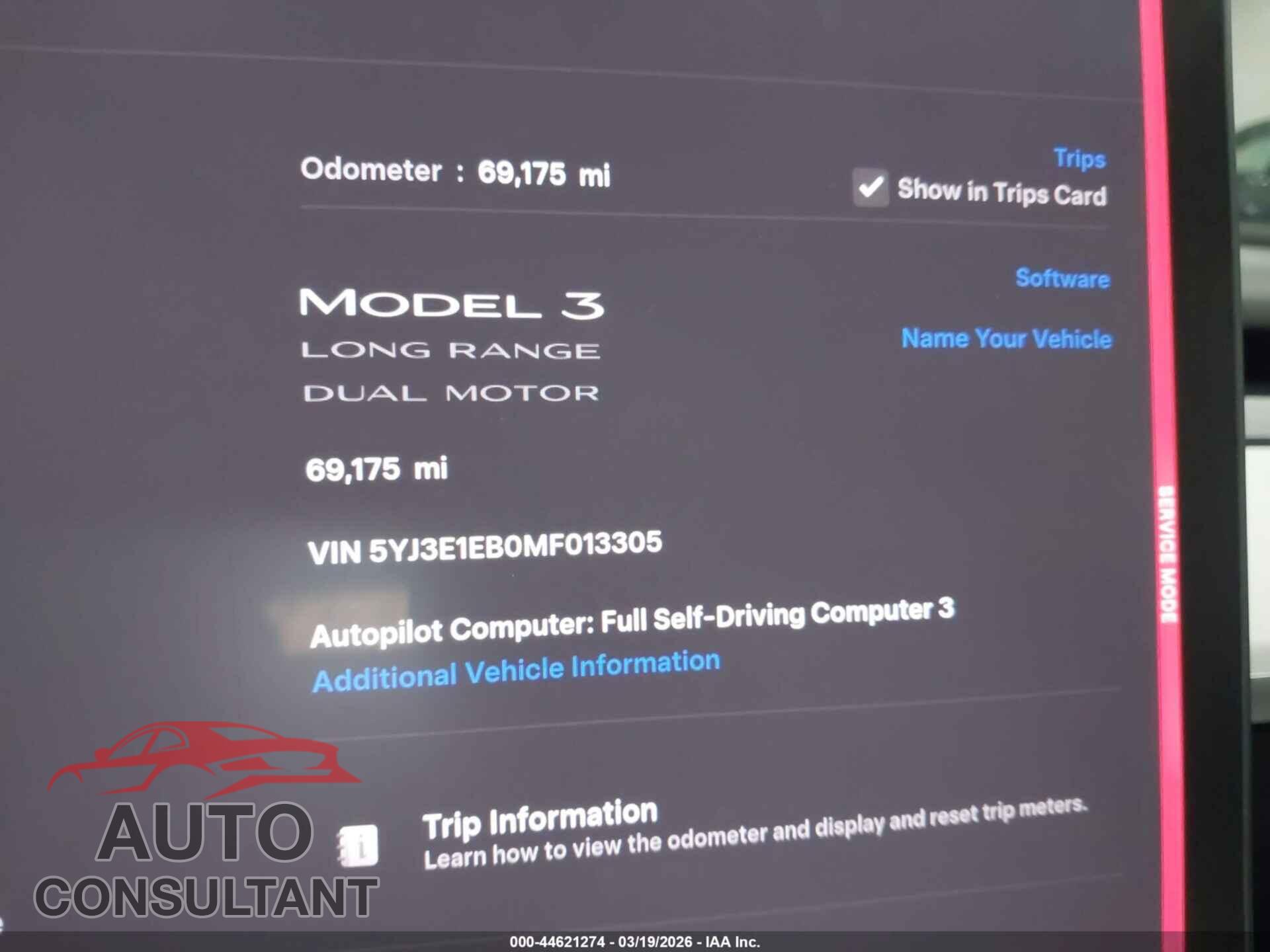 TESLA MODEL 3 2021 - 5YJ3E1EB0MF013305