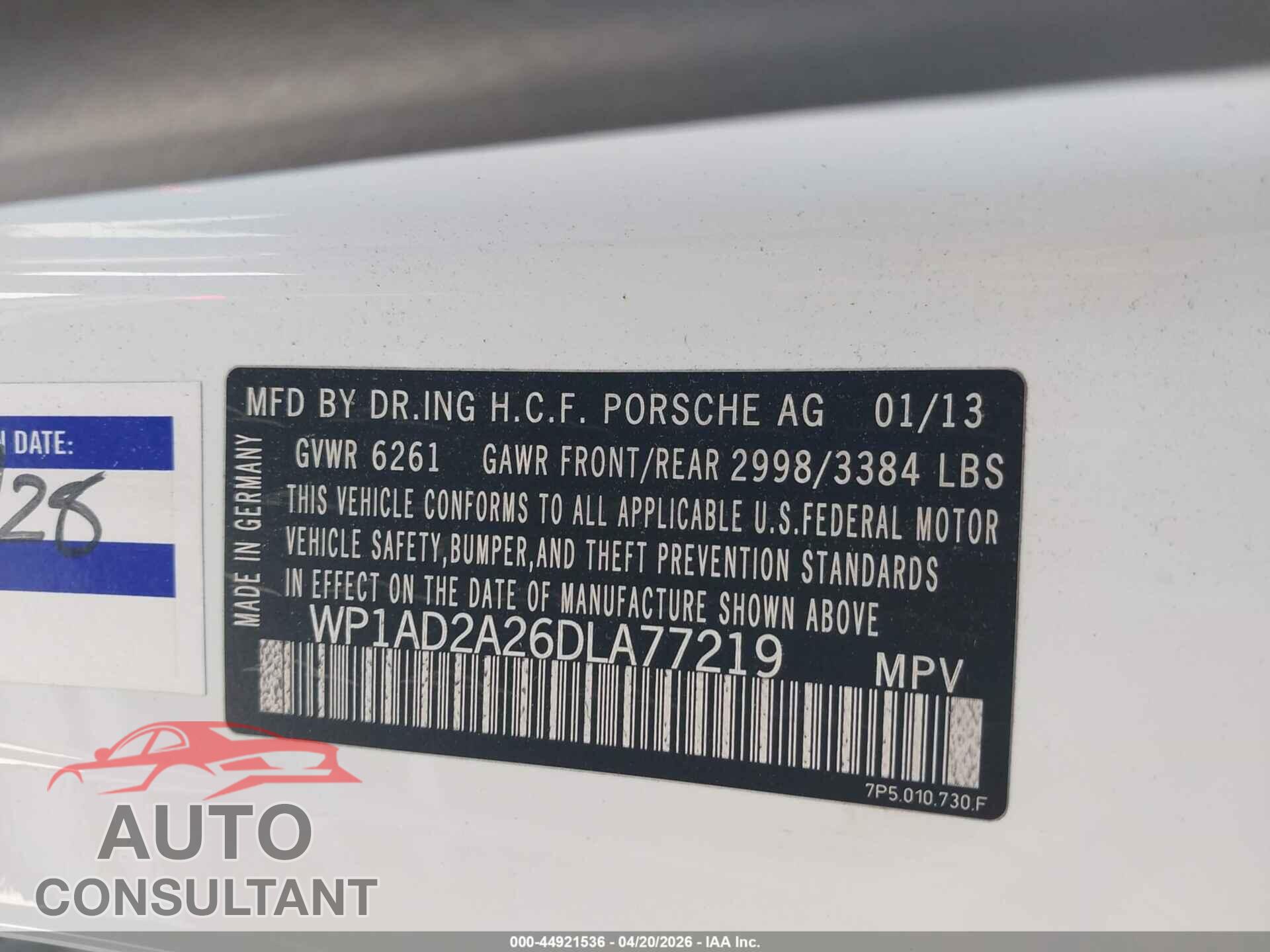 PORSCHE CAYENNE 2013 - WP1AD2A26DLA77219