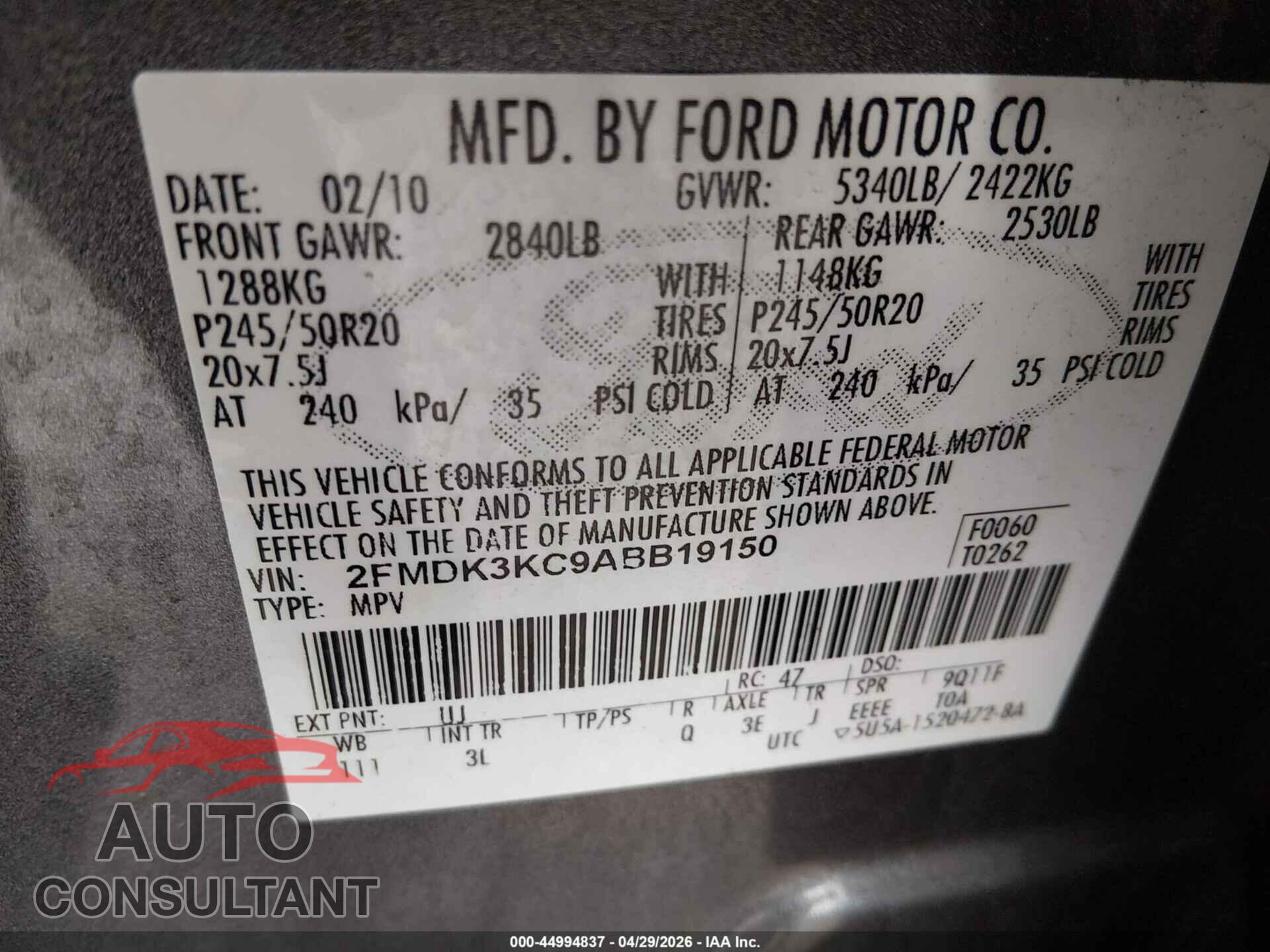 FORD EDGE 2010 - 2FMDK3KC9ABB19150