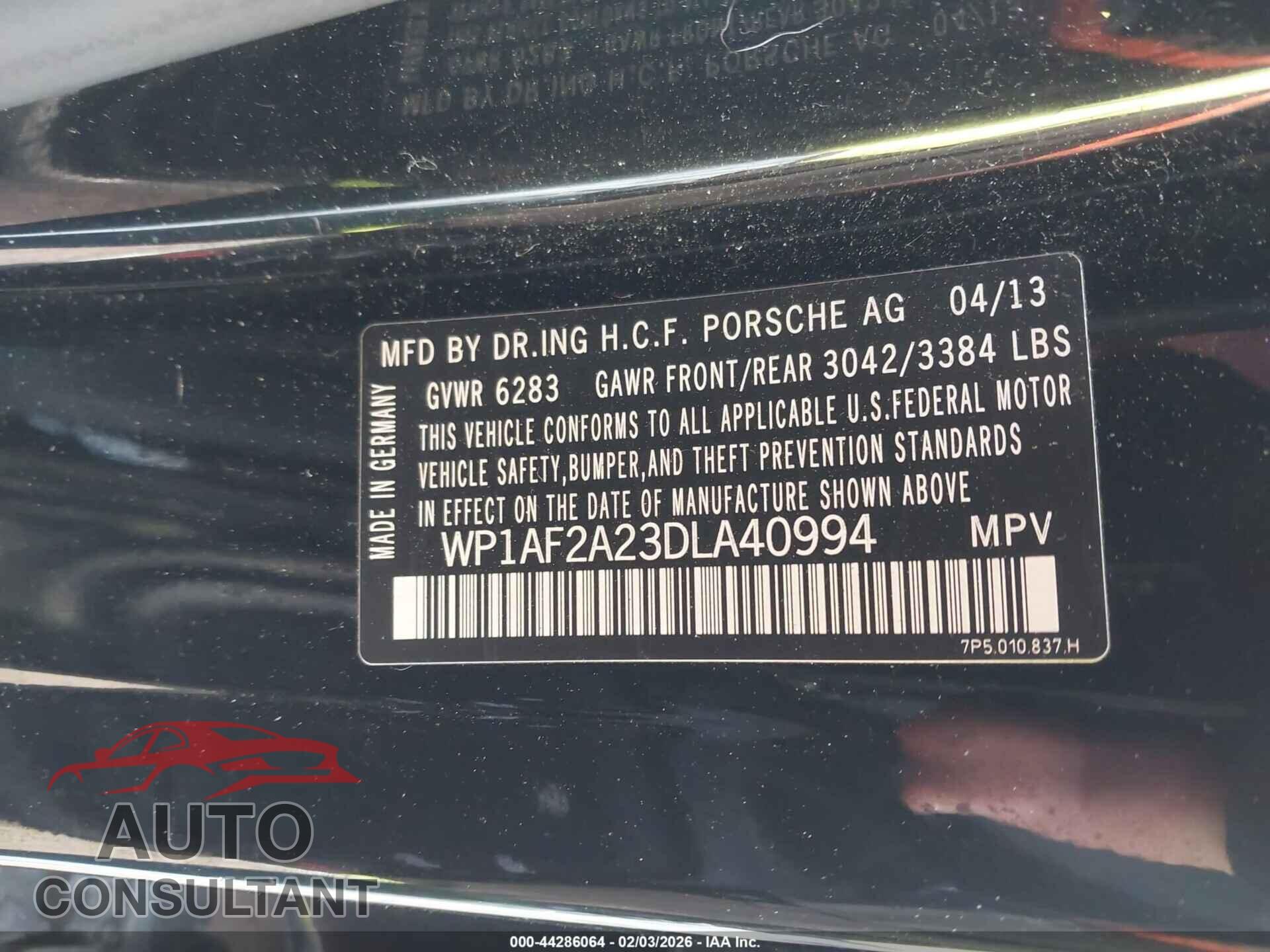 PORSCHE CAYENNE 2013 - WP1AF2A23DLA40994